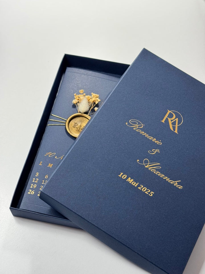 Floral Wedding Invitation with Date Details: Elegant Boxed Card