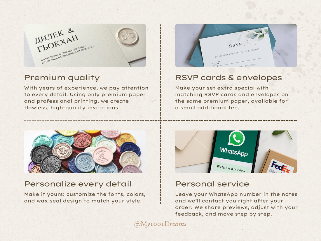 Black Embossed Envelope and White Classic Wedding Invitation