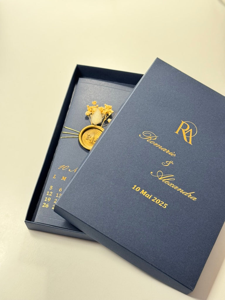 Floral Wedding Invitation with Date Details: Elegant Boxed Card