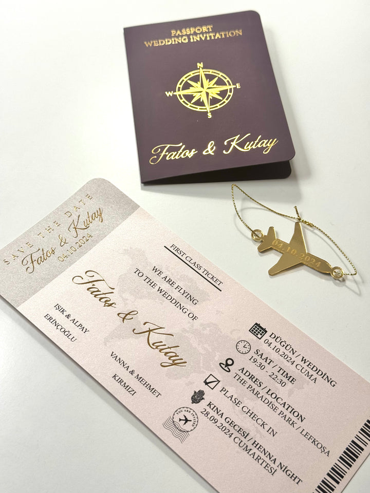 Passport Wedding Invitation, Travel Theme, Ticket Design
