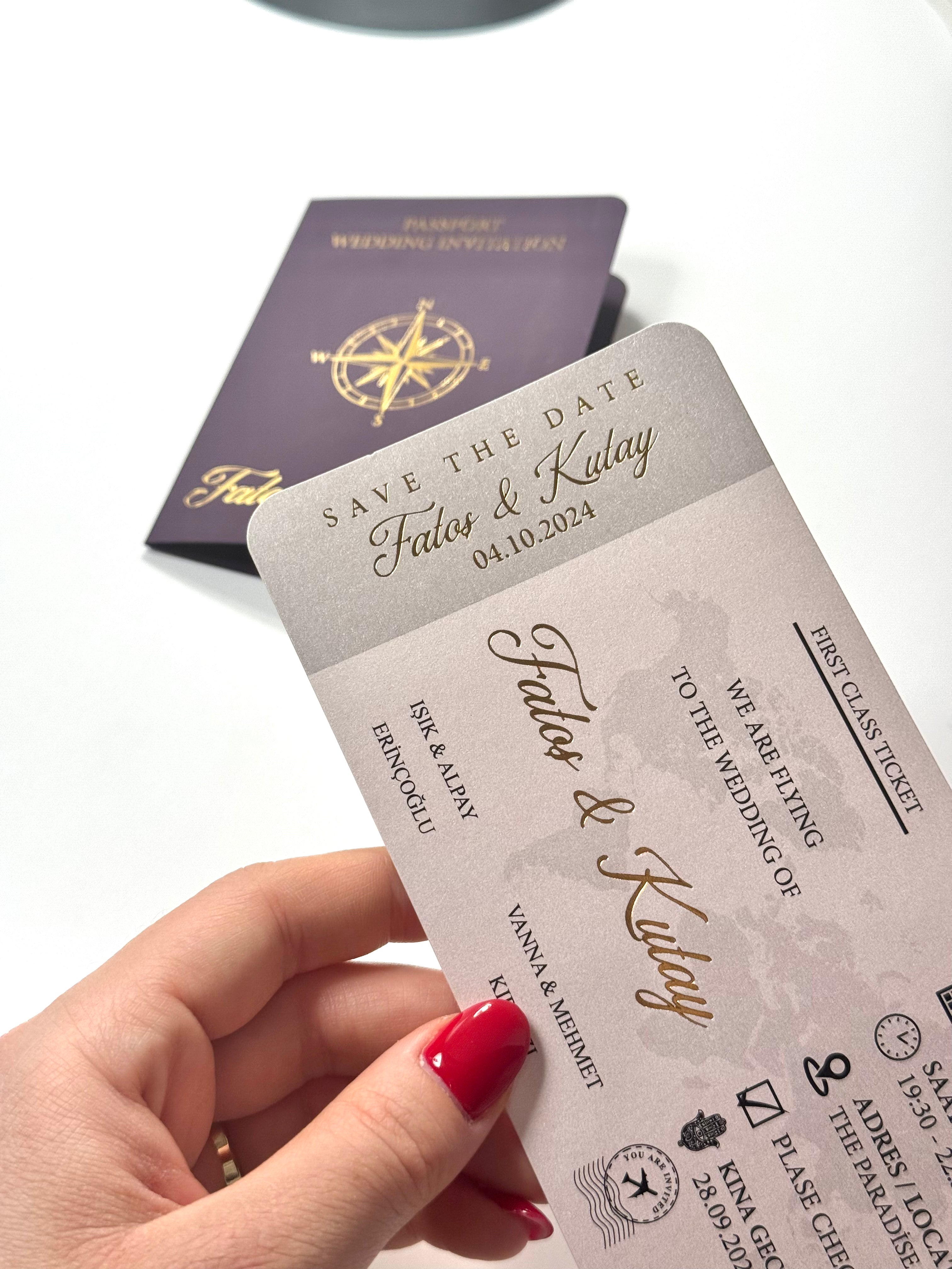 Passport Wedding Invitation, Travel Theme, Ticket Design