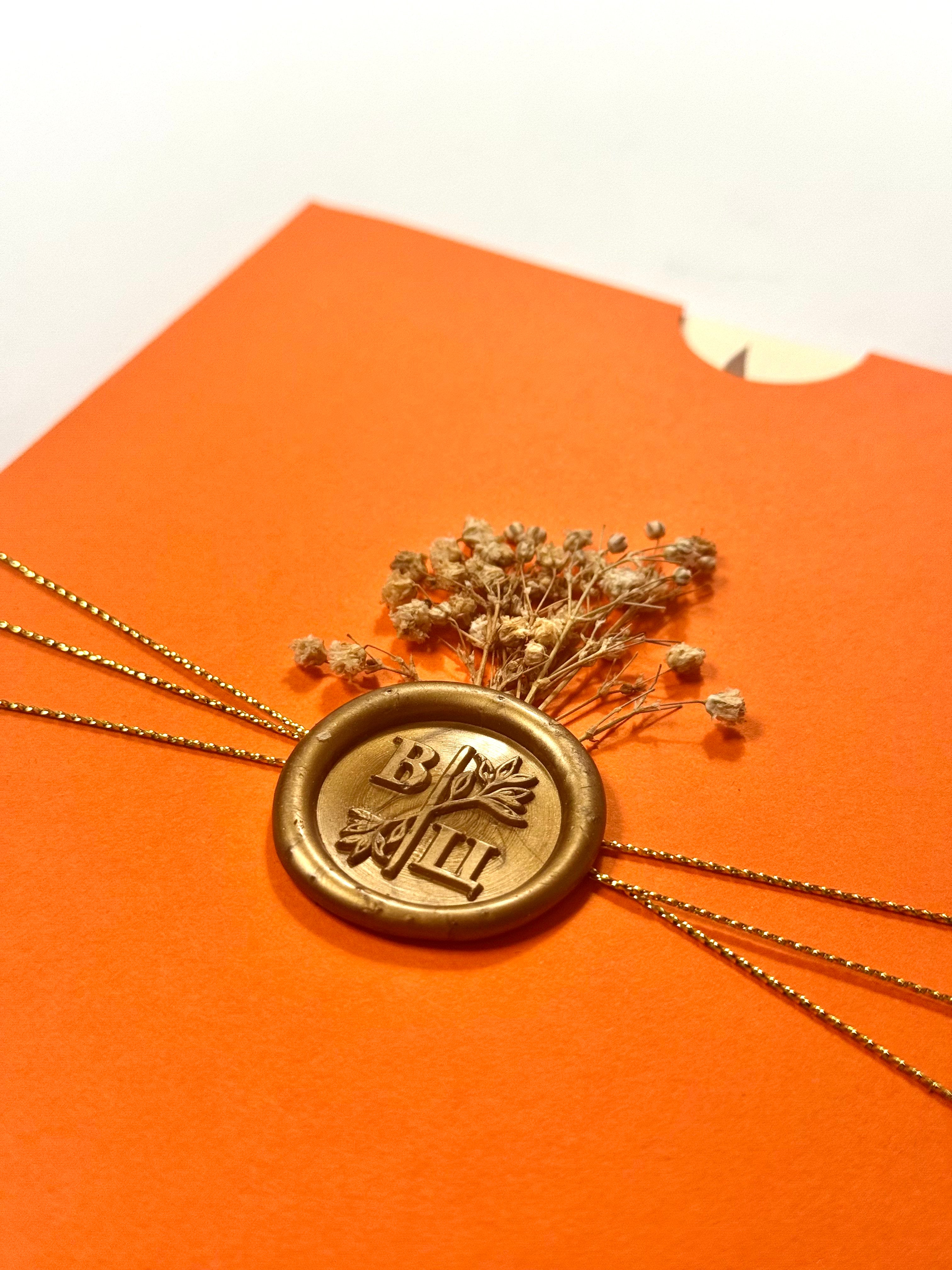 Hermes Orange Floral Wedding Invitation Elegant Wedding Card