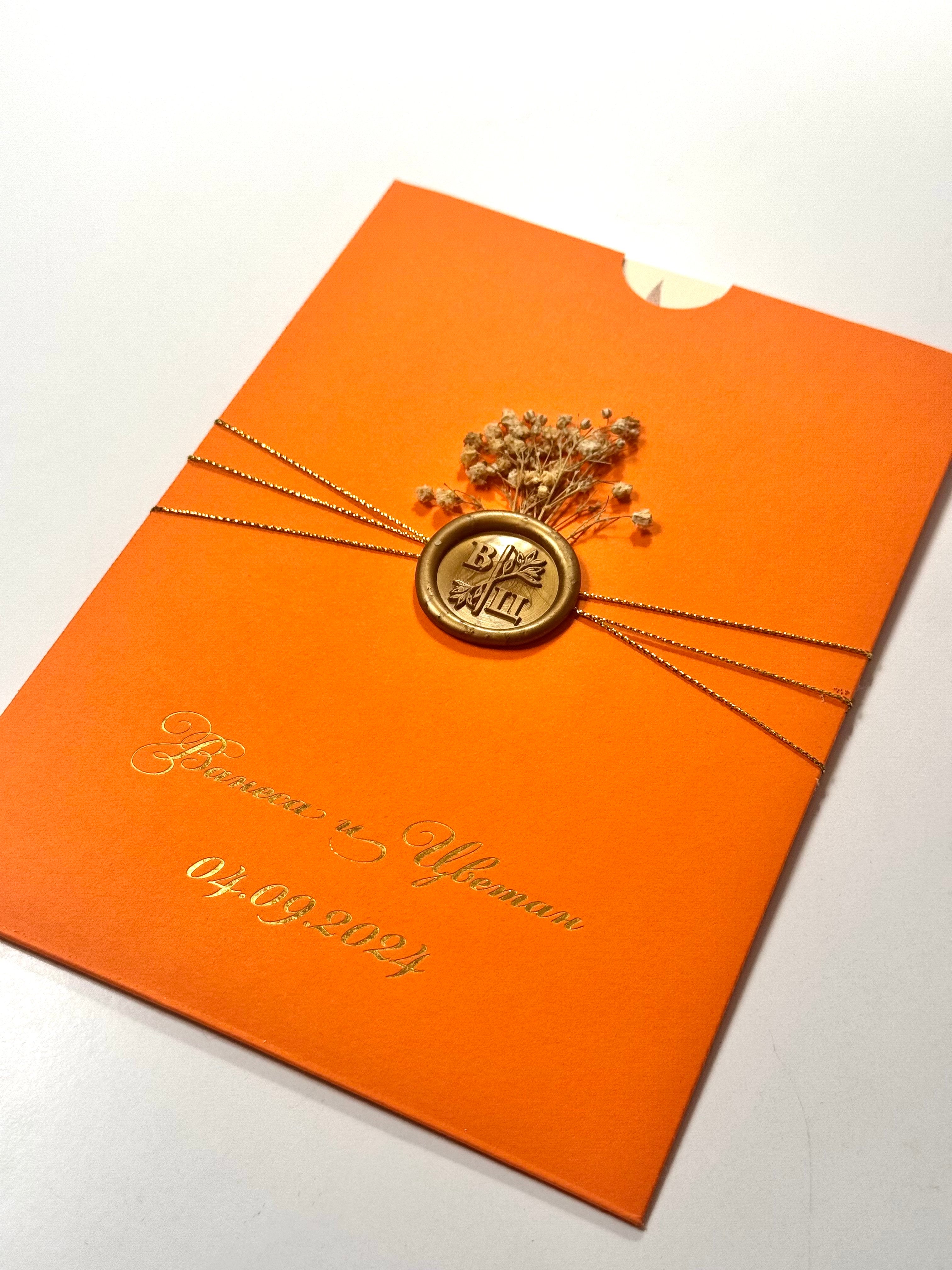 Hermes Orange Floral Wedding Invitation Elegant Wedding Card