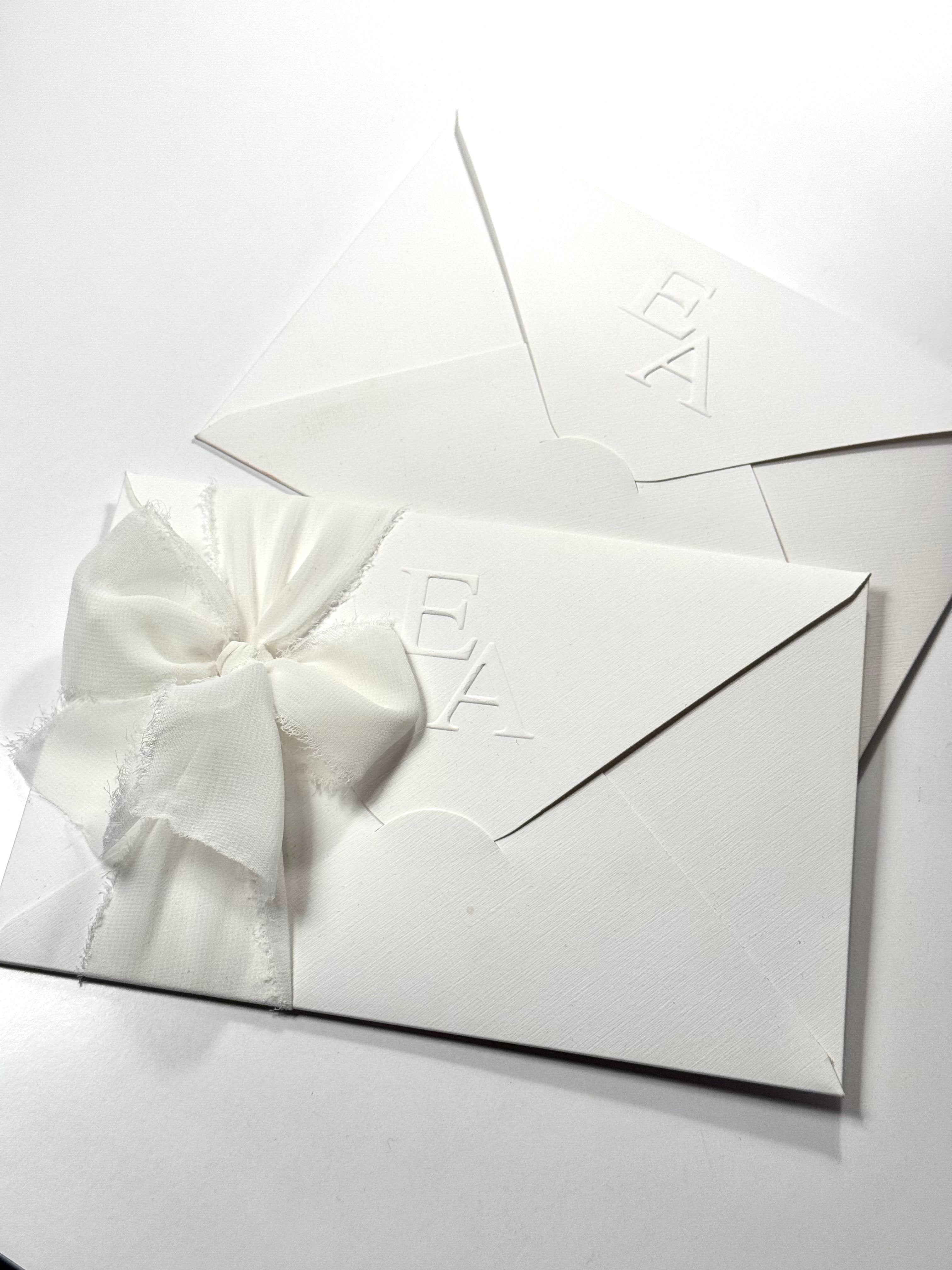 Satin Ribbon Elegant White Wedding Invitation Minimalist Design