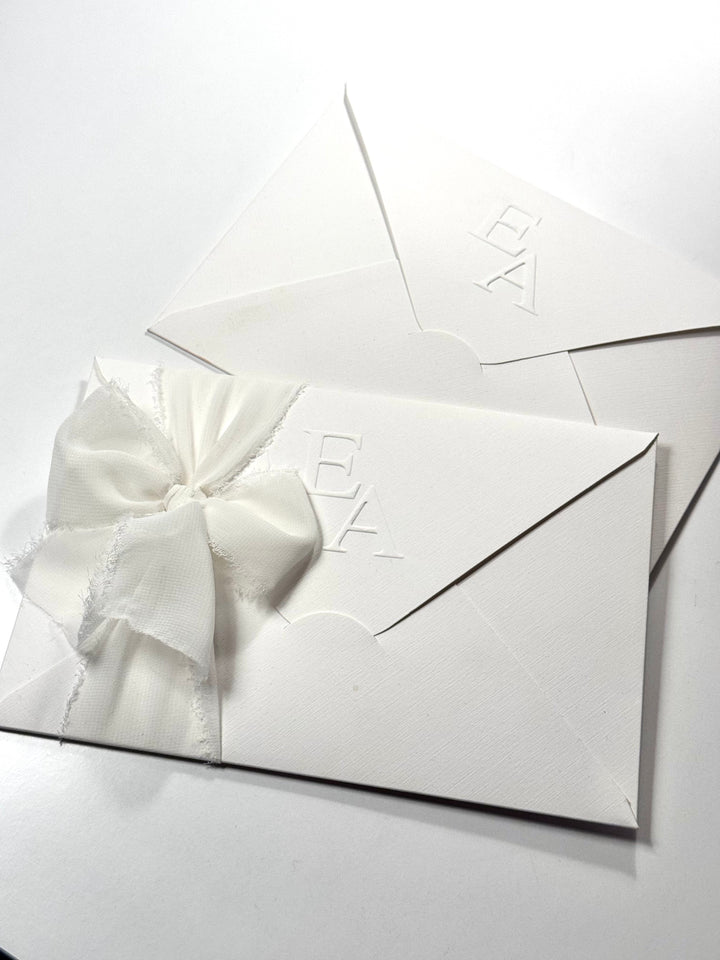 Satin Ribbon Elegant White Wedding Invitation Minimalist Design