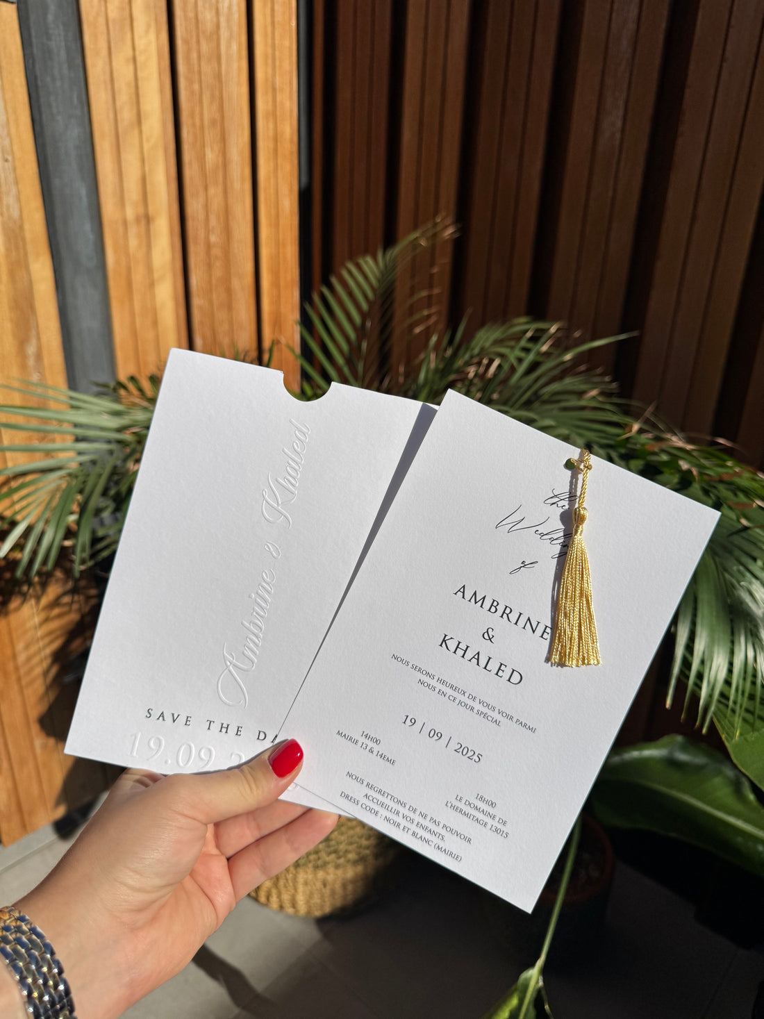 White Tassel Embossed Elegant Minimal Wedding Invitation