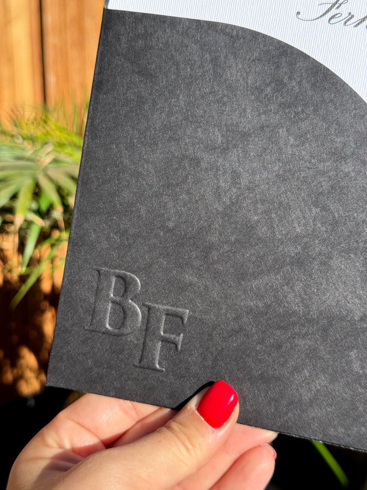 Black Embossed Envelope and White Classic Wedding Invitation