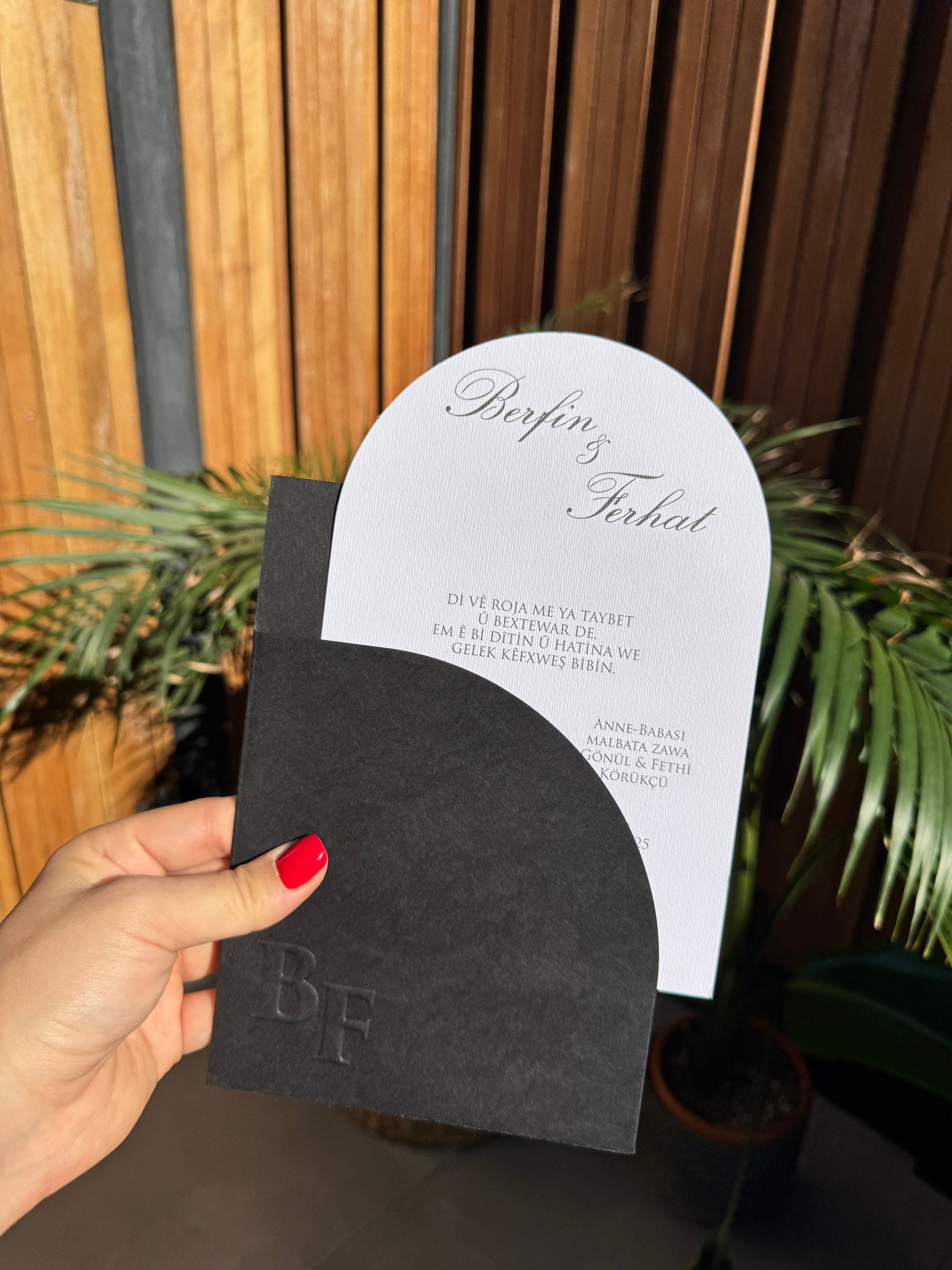 Black Embossed Envelope and White Classic Wedding Invitation