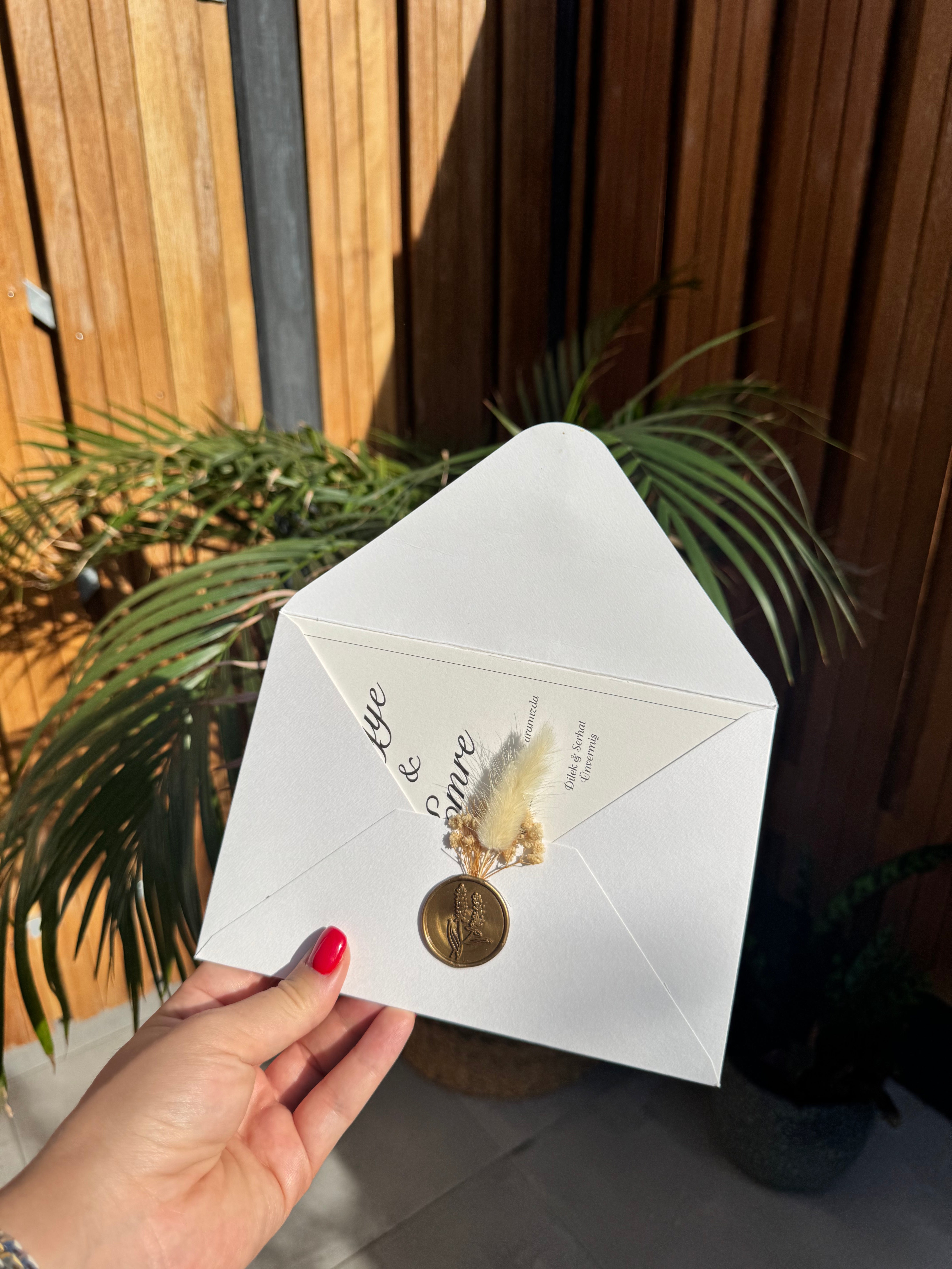 Cream Wedding Invitation Feather Floral Wax Seal White Envelope Invite