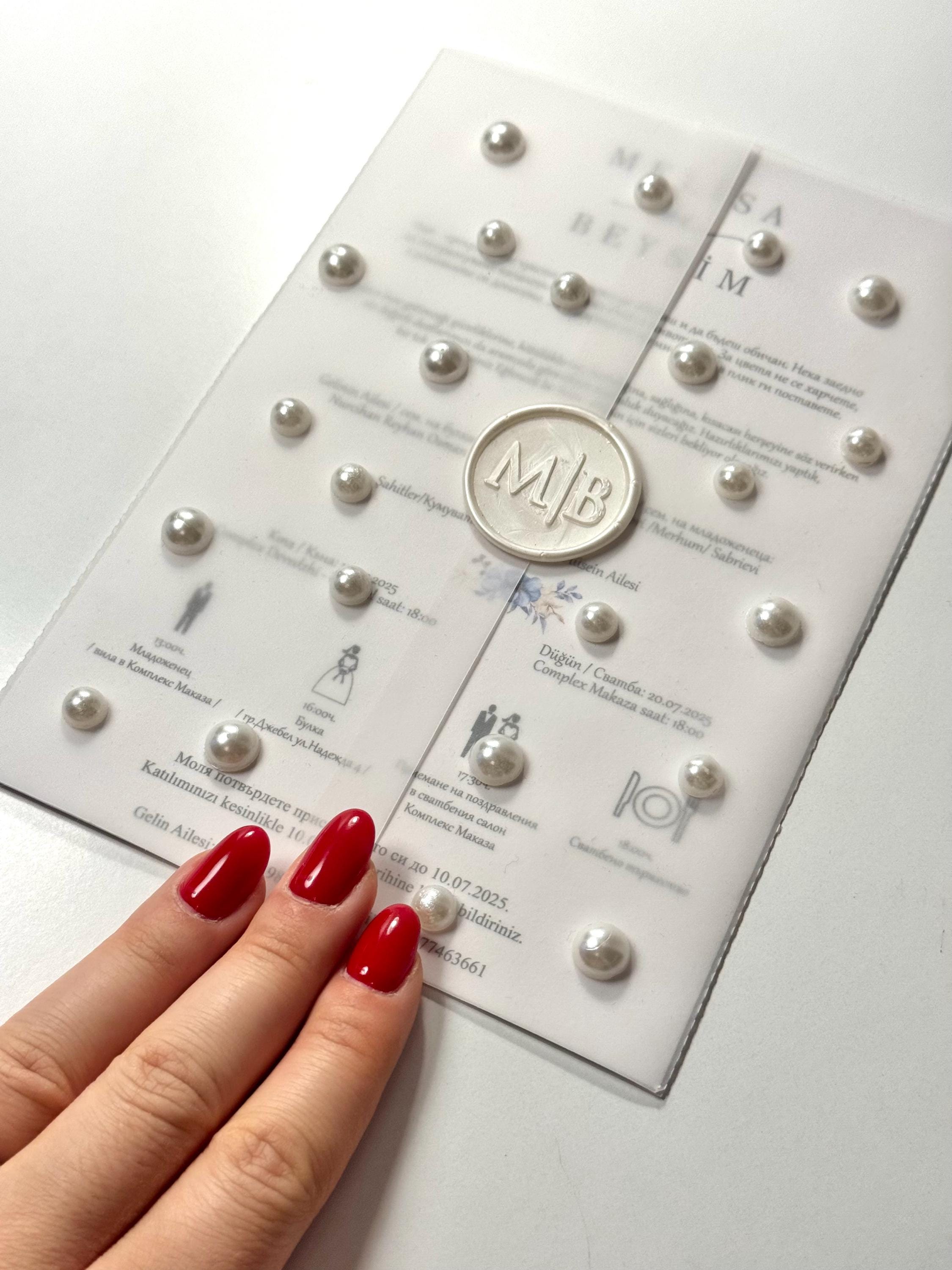 Pearl Wedding Invitation with Wax Seal | Elegant Wedding Invitation | Classic Wedding Card | Custom Wedding Invitation