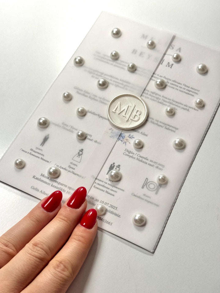Pearl Wedding Invitation with Wax Seal | Elegant Wedding Invitation | Classic Wedding Card | Custom Wedding Invitation