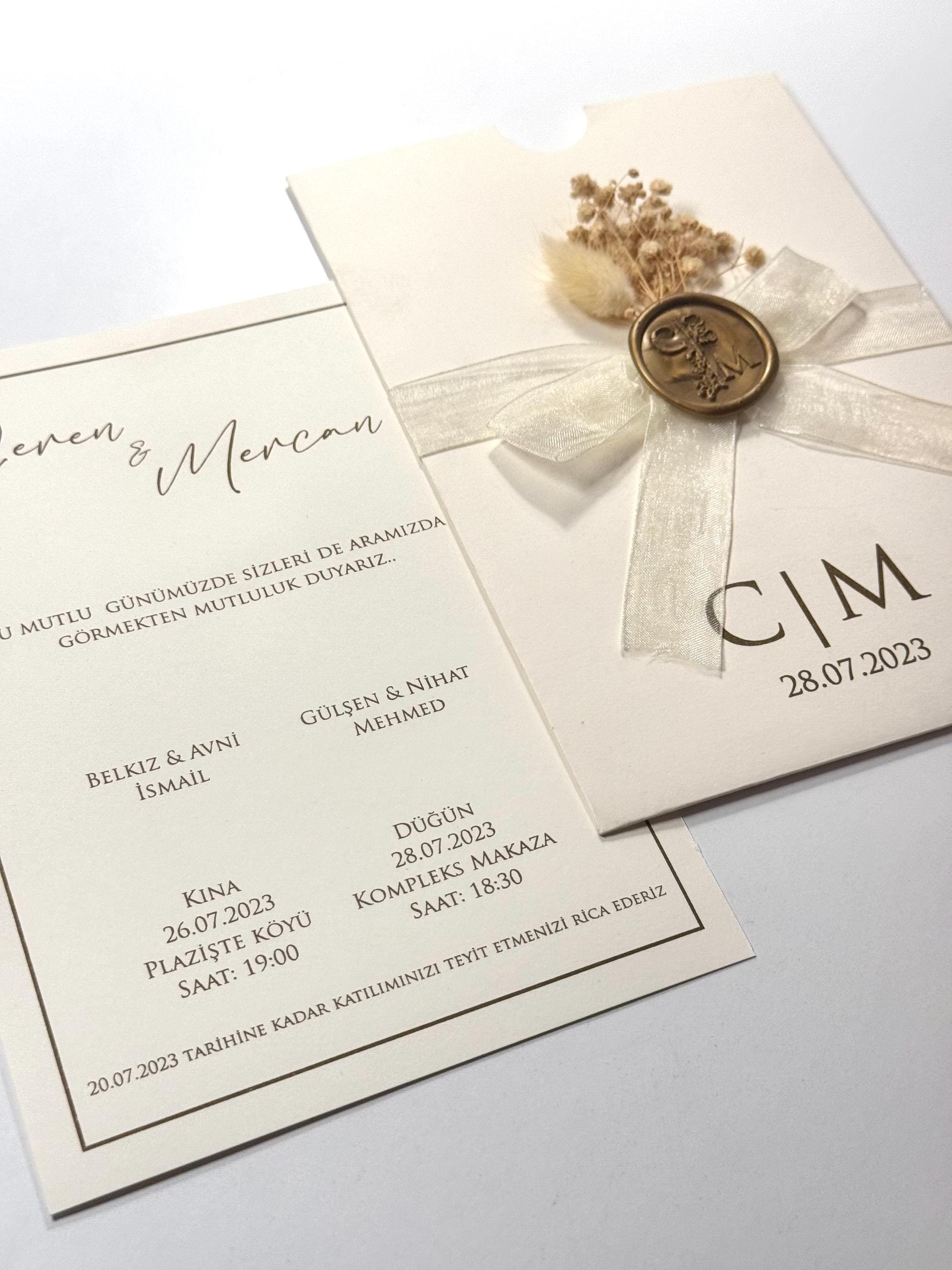 Floral Wedding Invitation with White Ribbon | Sealed Floral İnvitation | Elegant Wedding Invitation | Custom Wedding Card
