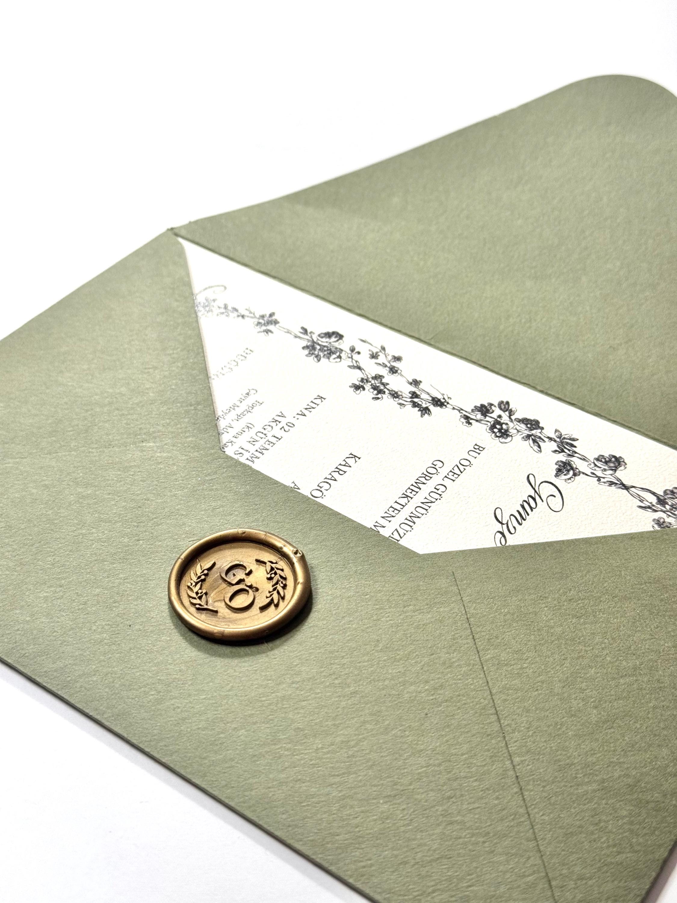Green Sealed Wedding Invitation | Elegant Card Wedding Invite | Classic Wedding Stationery | Custom Wedding Invitation