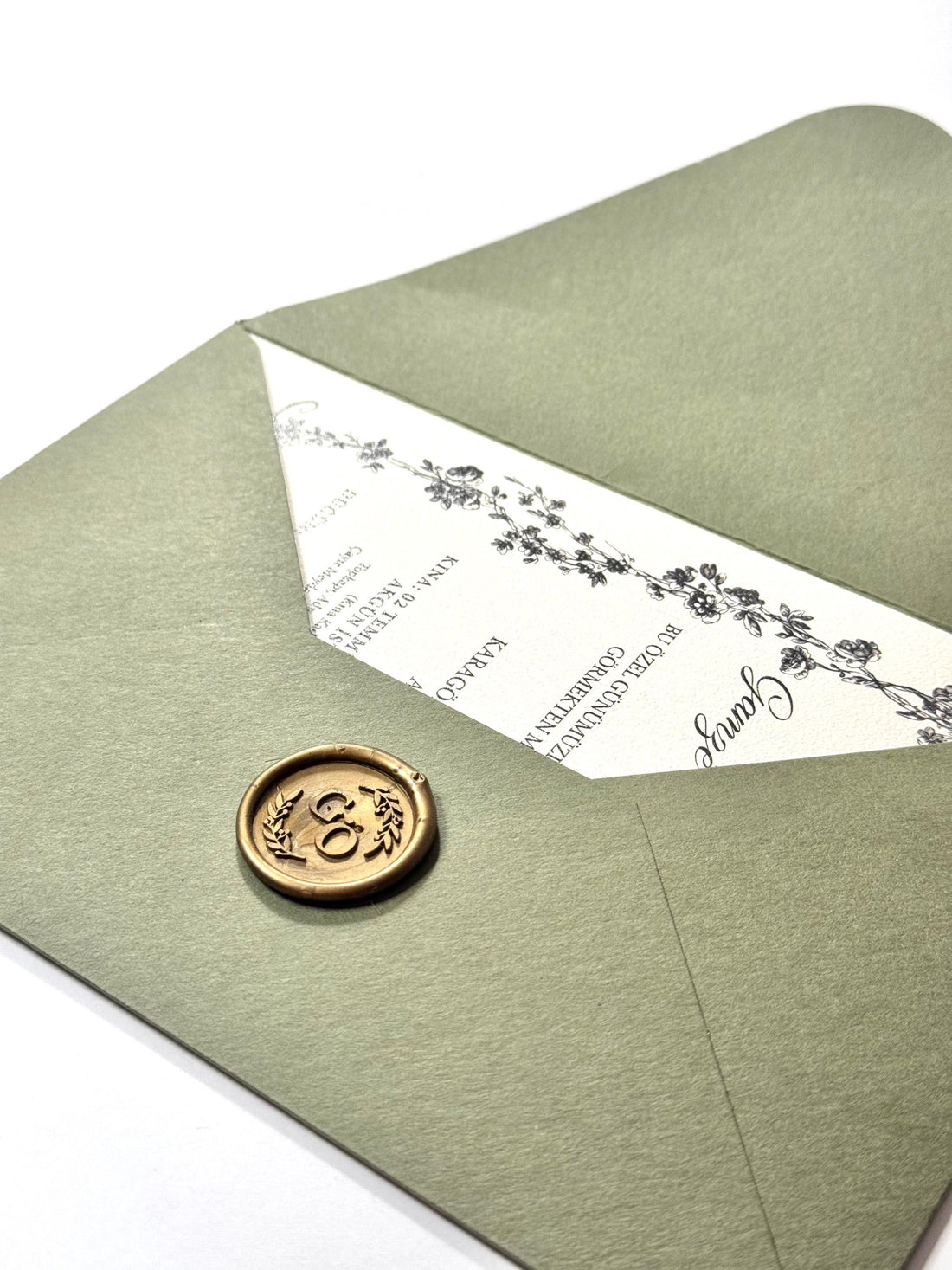 Green Sealed Wedding Invitation | Elegant Card Wedding Invite | Classic Wedding Stationery | Custom Wedding Invitation