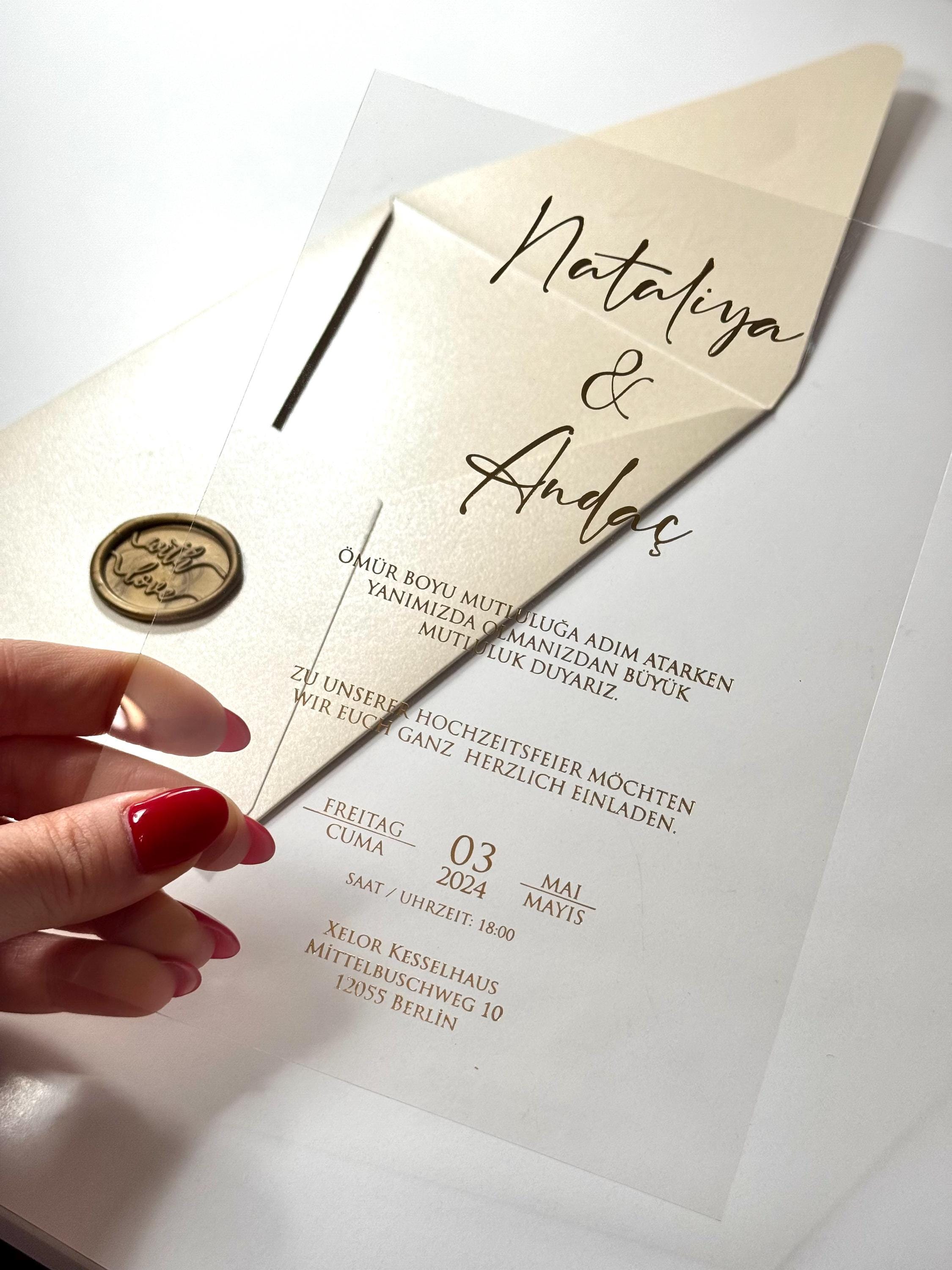 Transparent Wedding Invitation with Stamp | Clear Acrylic Style Invitation | Elegant Minimal Wedding Card | Custom Invitation