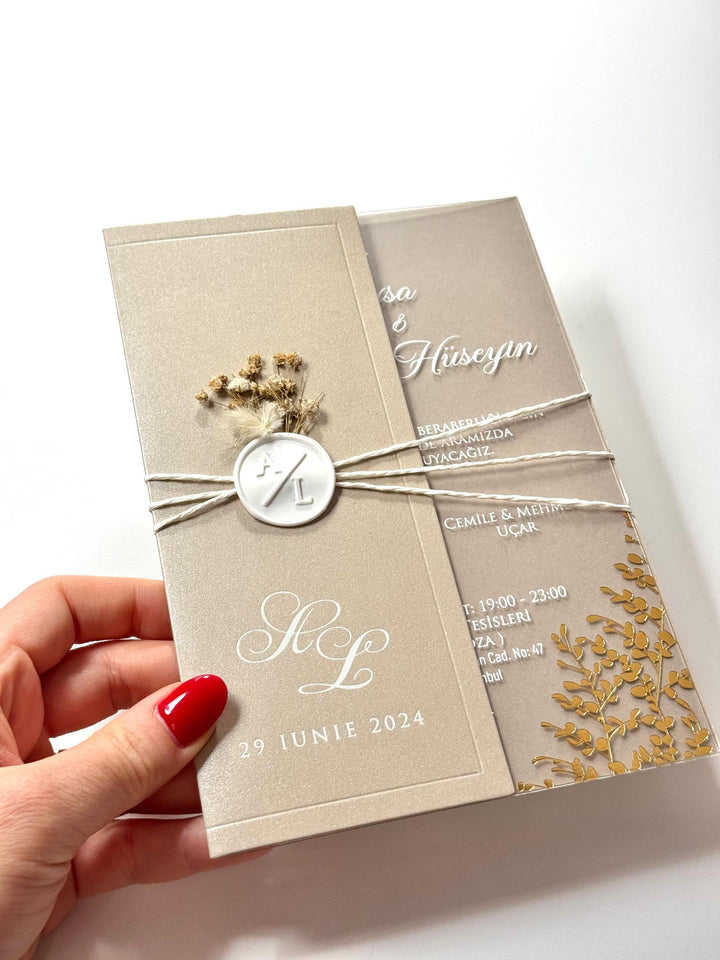 Transparent Wedding Invitation with Stamp | Elegant Clear Invite | Custom Acrylic Style Wedding Card | Sealed Floral İnvitation