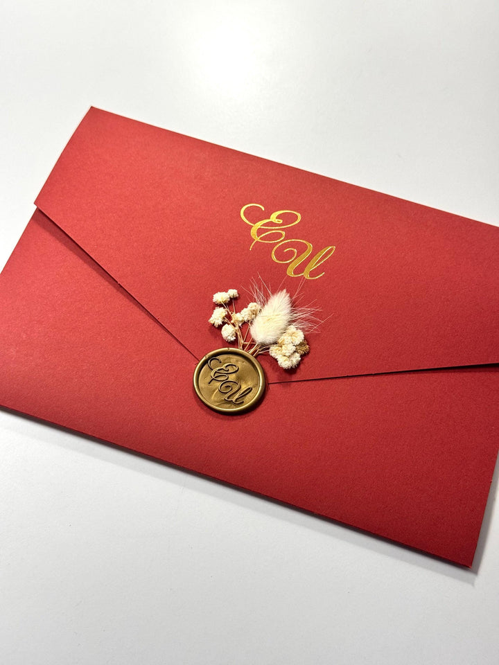 Burgundy Floral Wedding Invitation with Stamp | Textured Cardstock Wedding Invite | Elegant Wedding Card | Wedding and Cocktail İnvitation