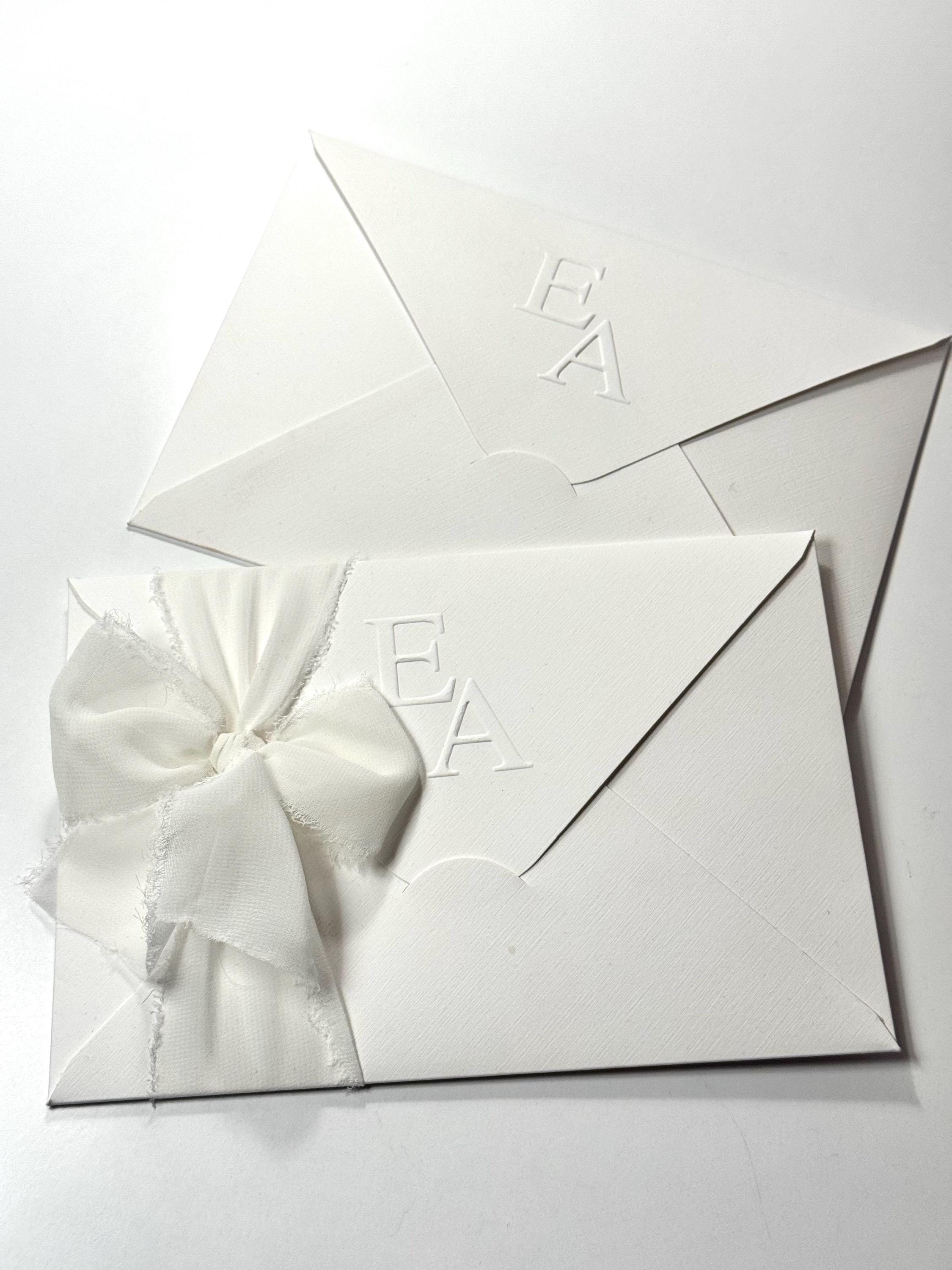 All White Wedding Invitation with Ribbon | Elegant White Wedding Card | Minimal Custom Invitation Set