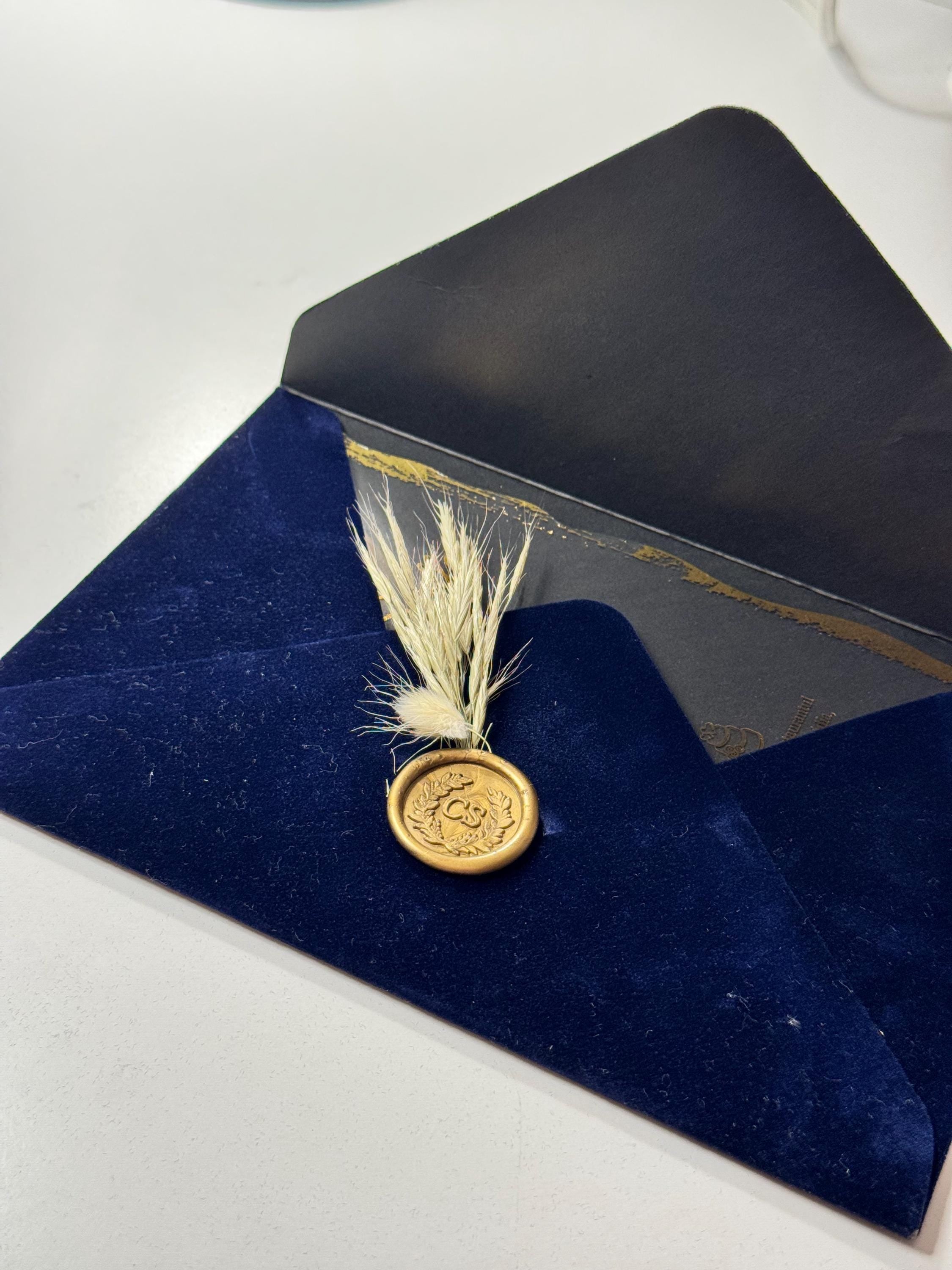 Floral Leather Wedding Invitation with Stamp | Elegant Faux Leather Invitation | Unique Custom Wedding Invitation