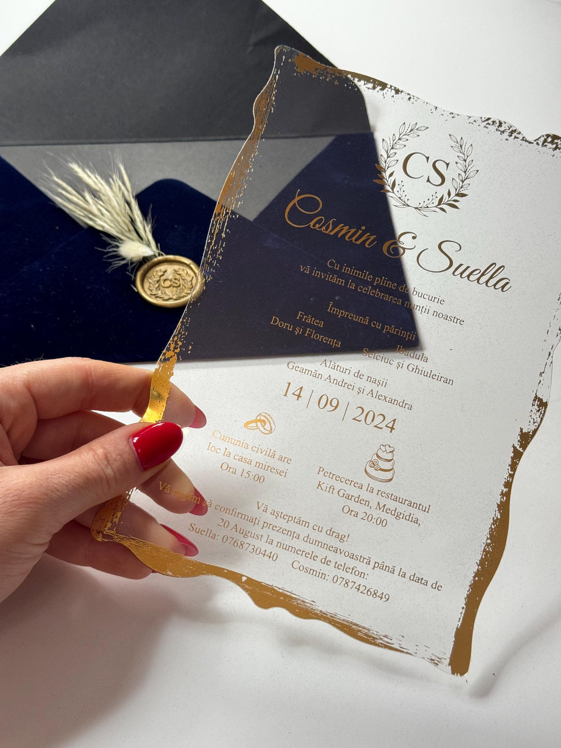 Floral Leather Wedding Invitation with Stamp | Elegant Faux Leather Invitation | Unique Custom Wedding Invitation