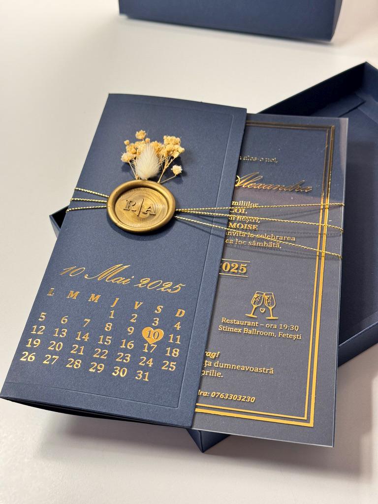 Floral Wedding Invitation with Date Details: Elegant Boxed Card