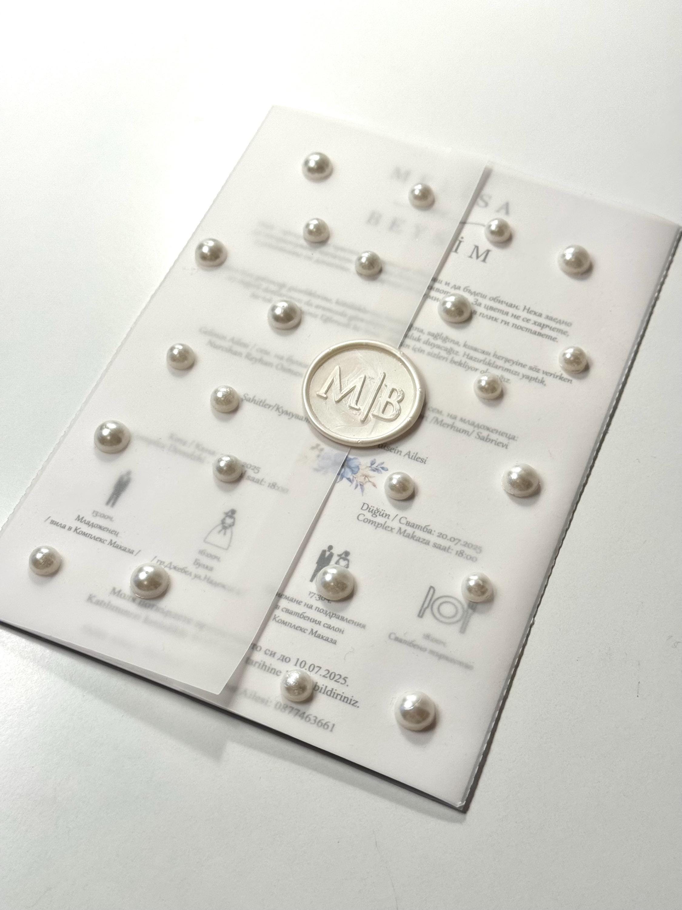 Pearl Wedding Invitation with Wax Seal | Elegant Wedding Invitation | Classic Wedding Card | Custom Wedding Invitation