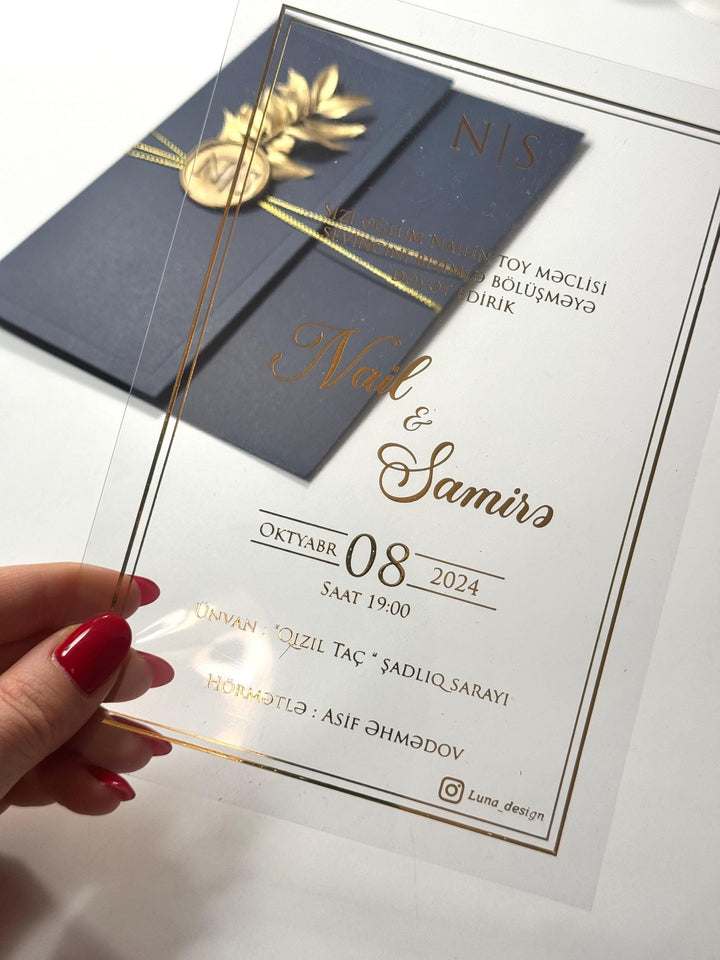 Wax Seal Leaf Wedding Invitation | Transparent Wedding Invitation | Elegant Floral Card | Custom Wedding Invitation