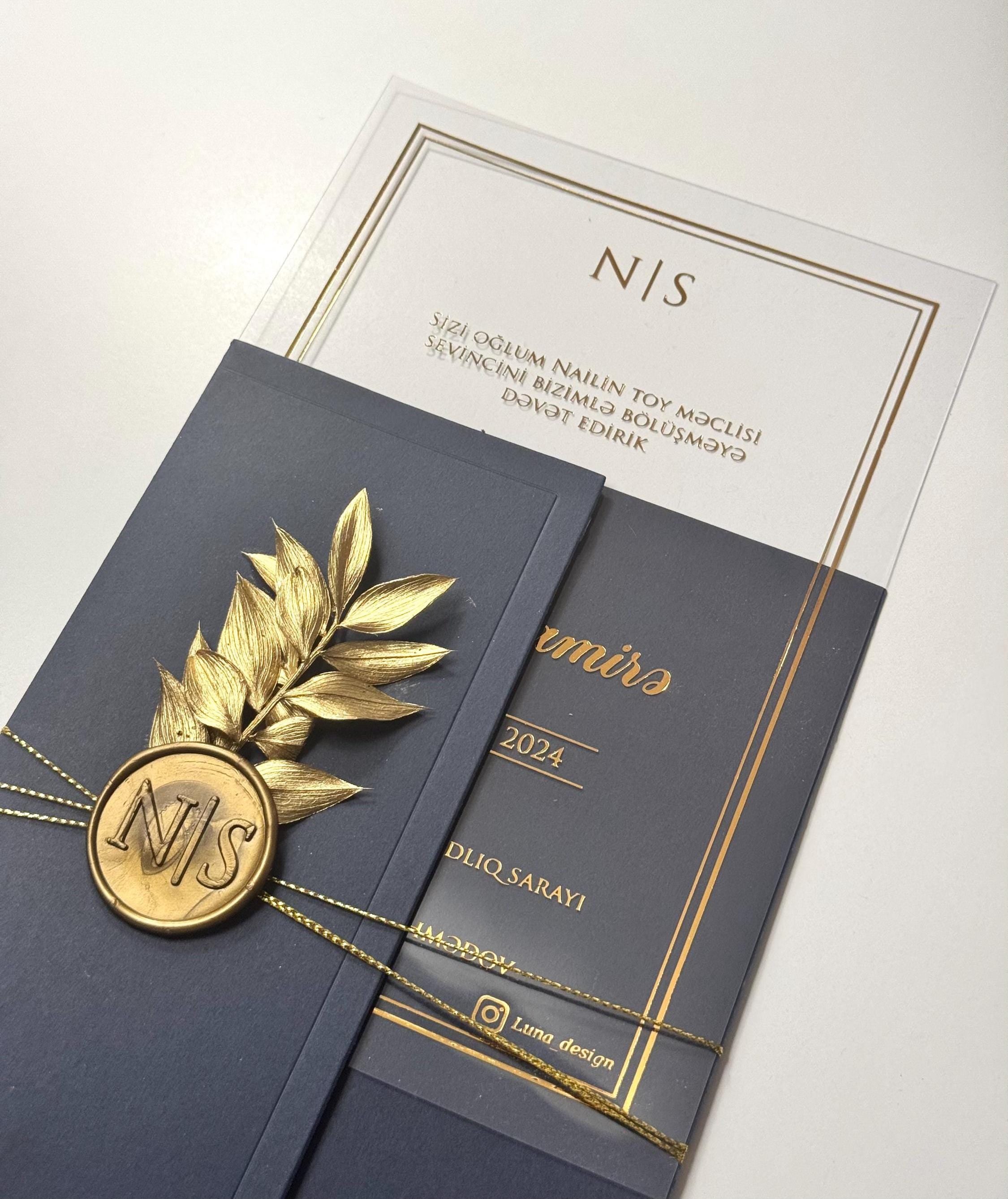 Wax Seal Leaf Wedding Invitation | Transparent Wedding Invitation | Elegant Floral Card | Custom Wedding Invitation