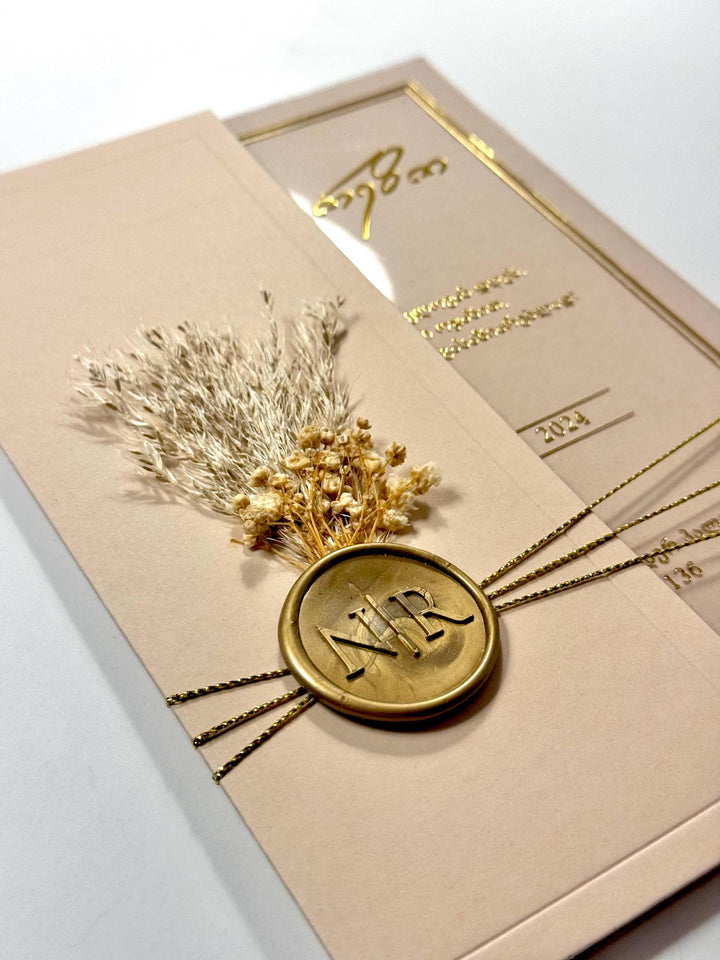 Gold Floral Transparent Wedding Invitation | Wax Seal Wedding Invitation | Elegant Clear Card | Custom Wedding Invitation