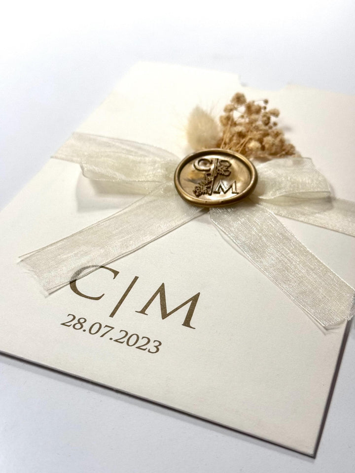 Floral Wedding Invitation with White Ribbon | Sealed Floral İnvitation | Elegant Wedding Invitation | Custom Wedding Card