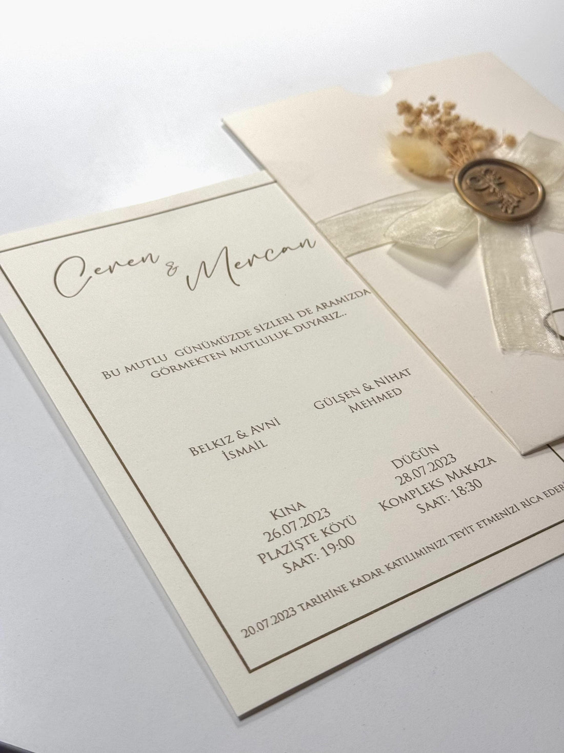 Floral Wedding Invitation with White Ribbon | Sealed Floral İnvitation | Elegant Wedding Invitation | Custom Wedding Card