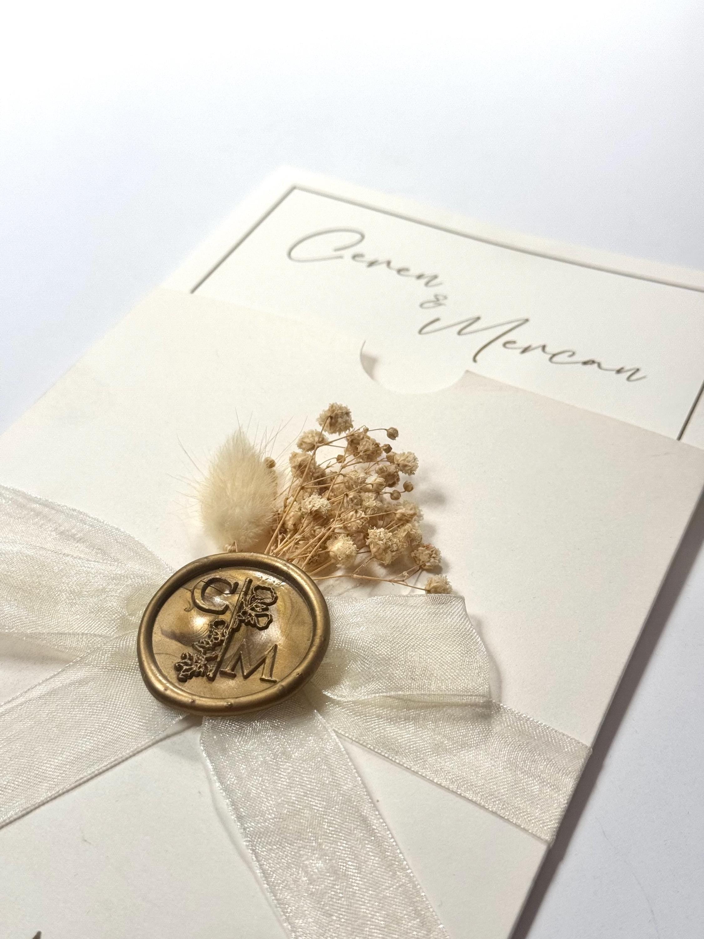 Floral Wedding Invitation with White Ribbon | Sealed Floral İnvitation | Elegant Wedding Invitation | Custom Wedding Card