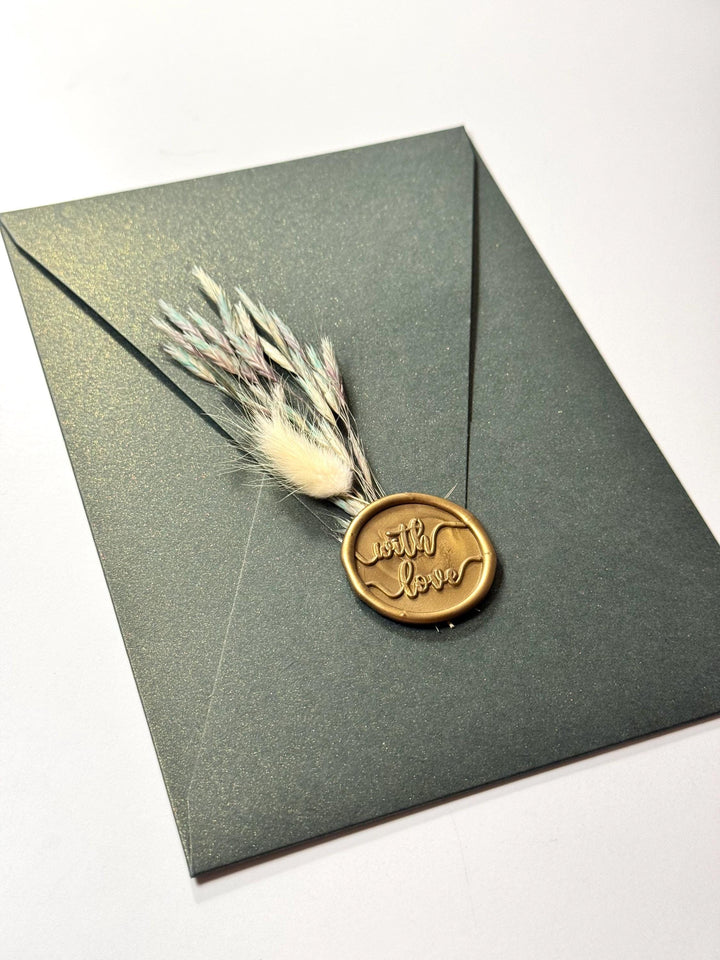Green Floral Wedding Invitation with Wax Seal | Elegant Botanical İnvitation | Custom Wedding Card | Sealed Floral İnvitation
