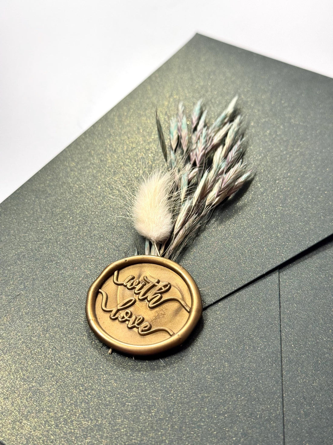 Green Floral Wedding Invitation with Wax Seal | Elegant Botanical İnvitation | Custom Wedding Card | Sealed Floral İnvitation