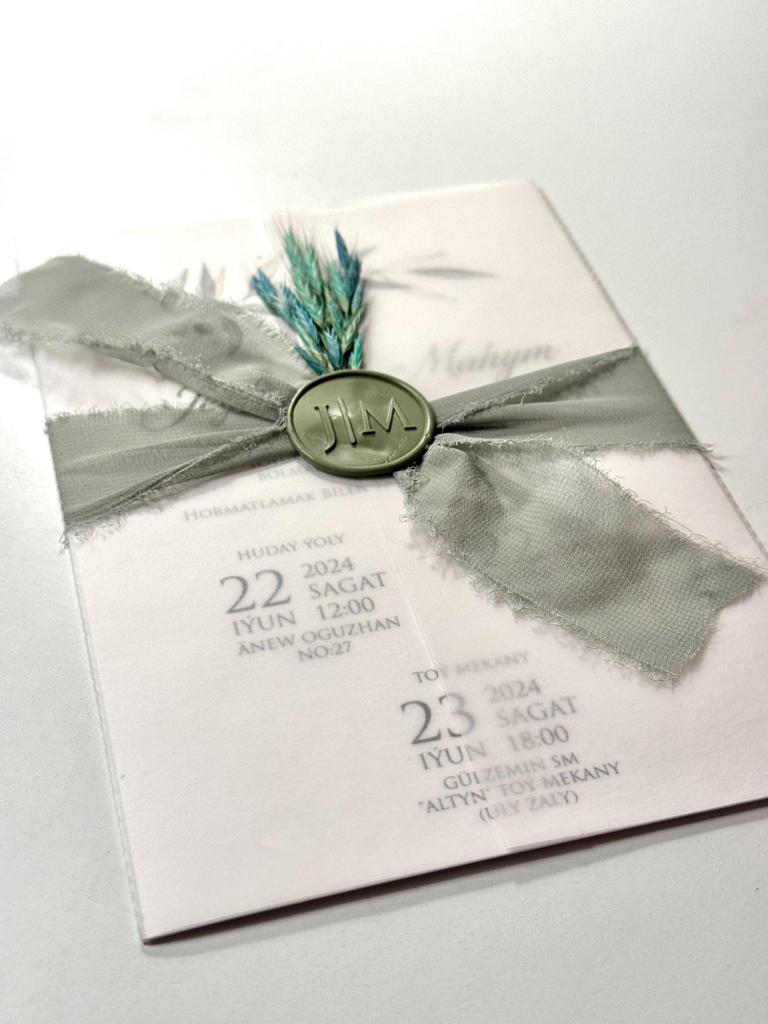 Floral Wedding Invitation with Ribbon | Kraft Card Wedding İnvitation | Rustic Elegant Invitation | Custom Wedding Card  | Sealed İnvitation
