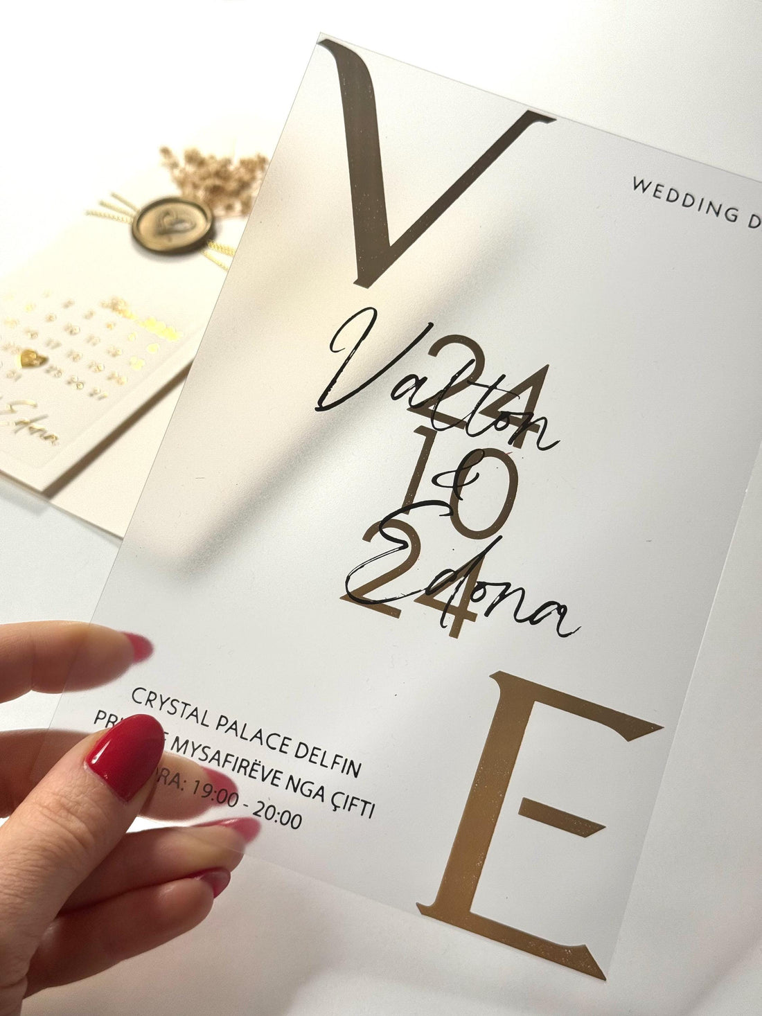 White Floral Transparent Wedding Invitation with Date | Clear Wedding Invitation | Elegant Acrylic Style Card | Custom Invitation | Wax Seal