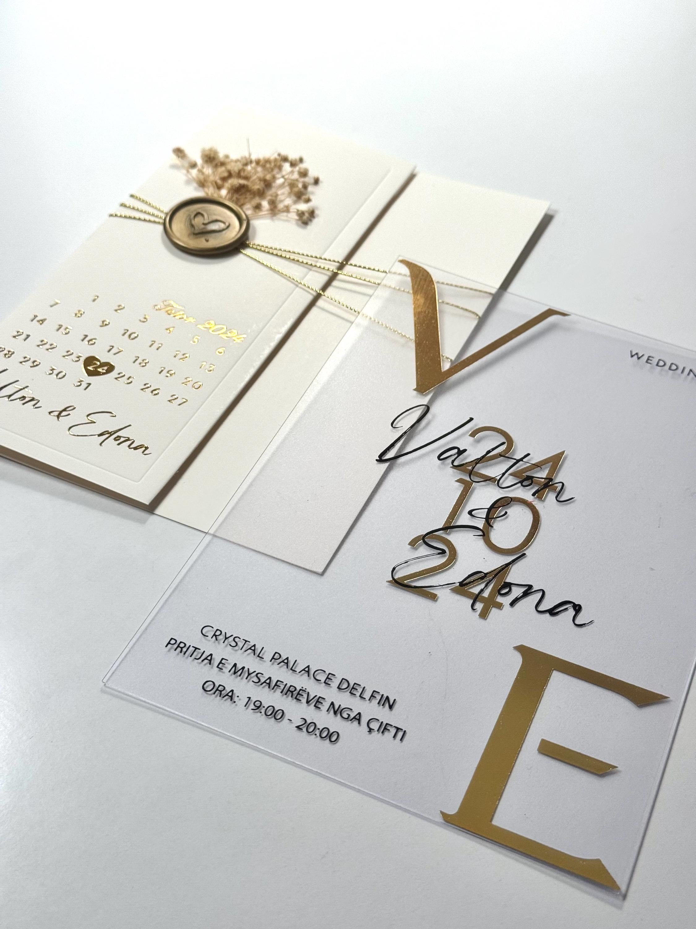 White Floral Transparent Wedding Invitation with Date | Clear Wedding Invitation | Elegant Acrylic Style Card | Custom Invitation | Wax Seal