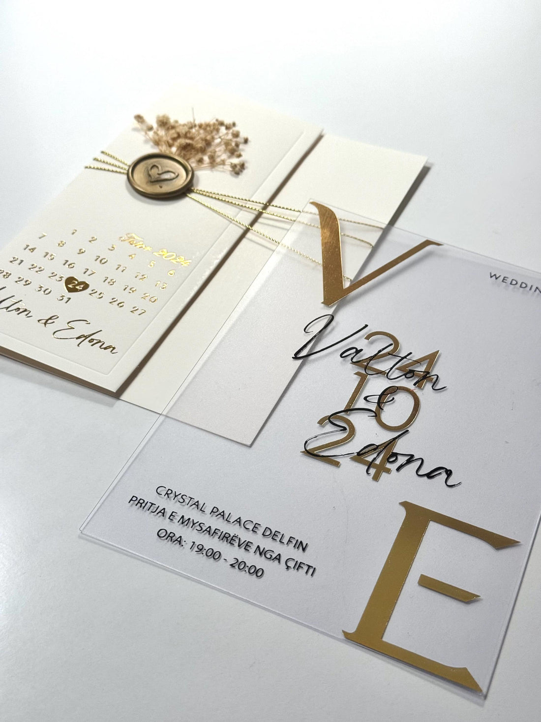 White Floral Transparent Wedding Invitation with Date | Clear Wedding Invitation | Elegant Acrylic Style Card | Custom Invitation | Wax Seal