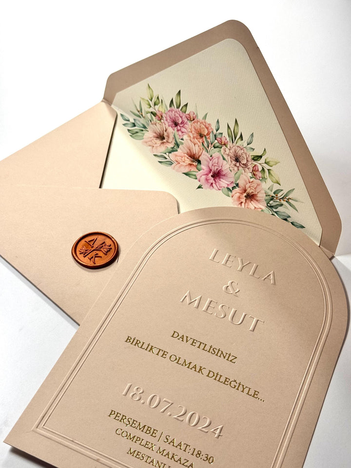 Embossed Wedding Invitation | Sealed İnvitation | Textured Cardstock Wedding Invite | Elegant Wedding Card | Custom Invitation