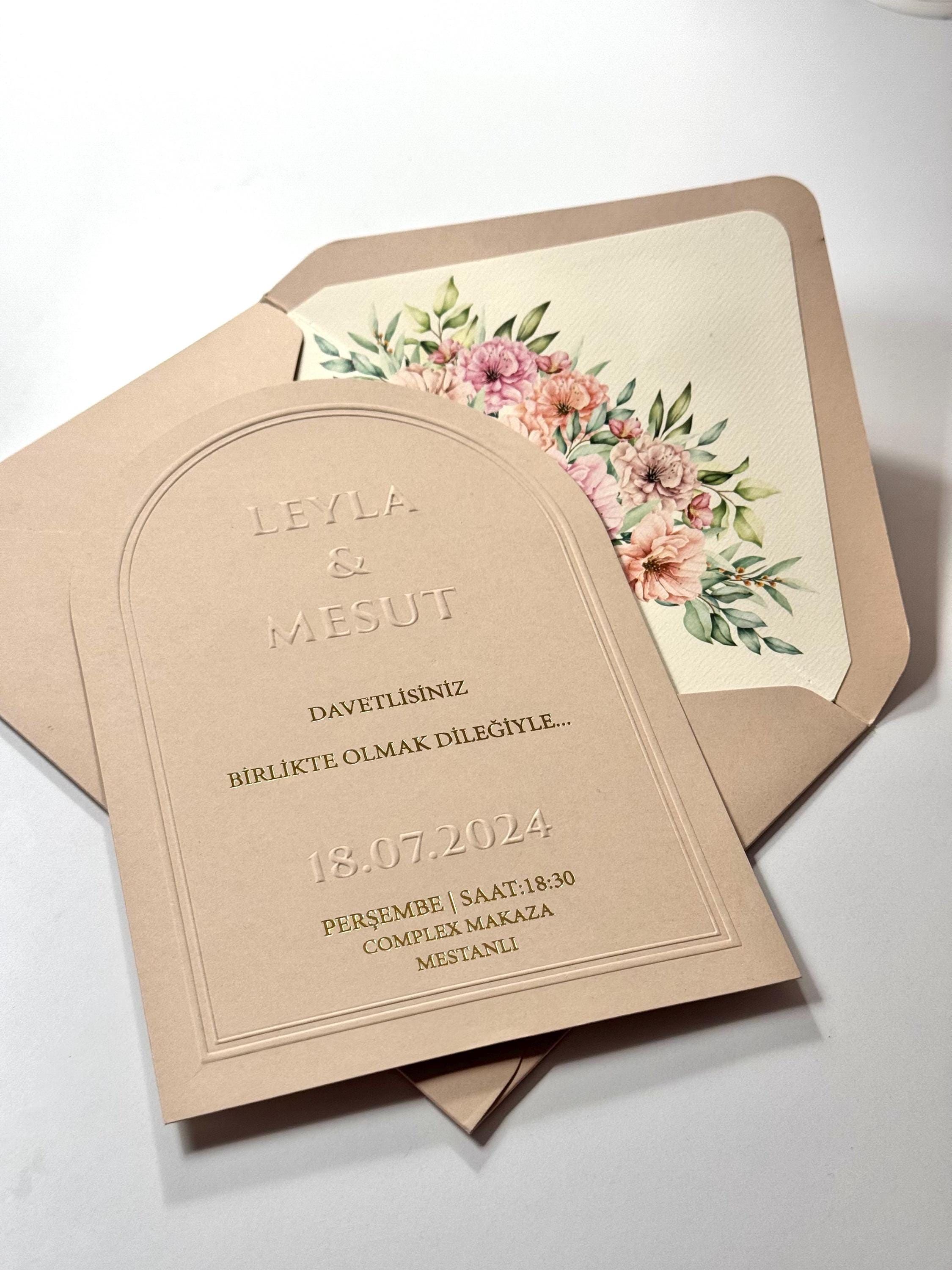 Embossed Wedding Invitation | Sealed İnvitation | Textured Cardstock Wedding Invite | Elegant Wedding Card | Custom Invitation