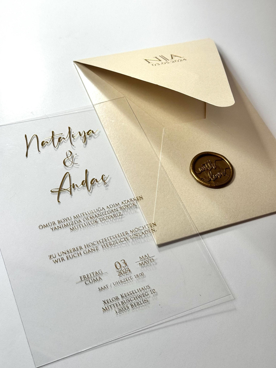 Transparent Wedding Invitation with Stamp | Clear Acrylic Style Invitation | Elegant Minimal Wedding Card | Custom Invitation