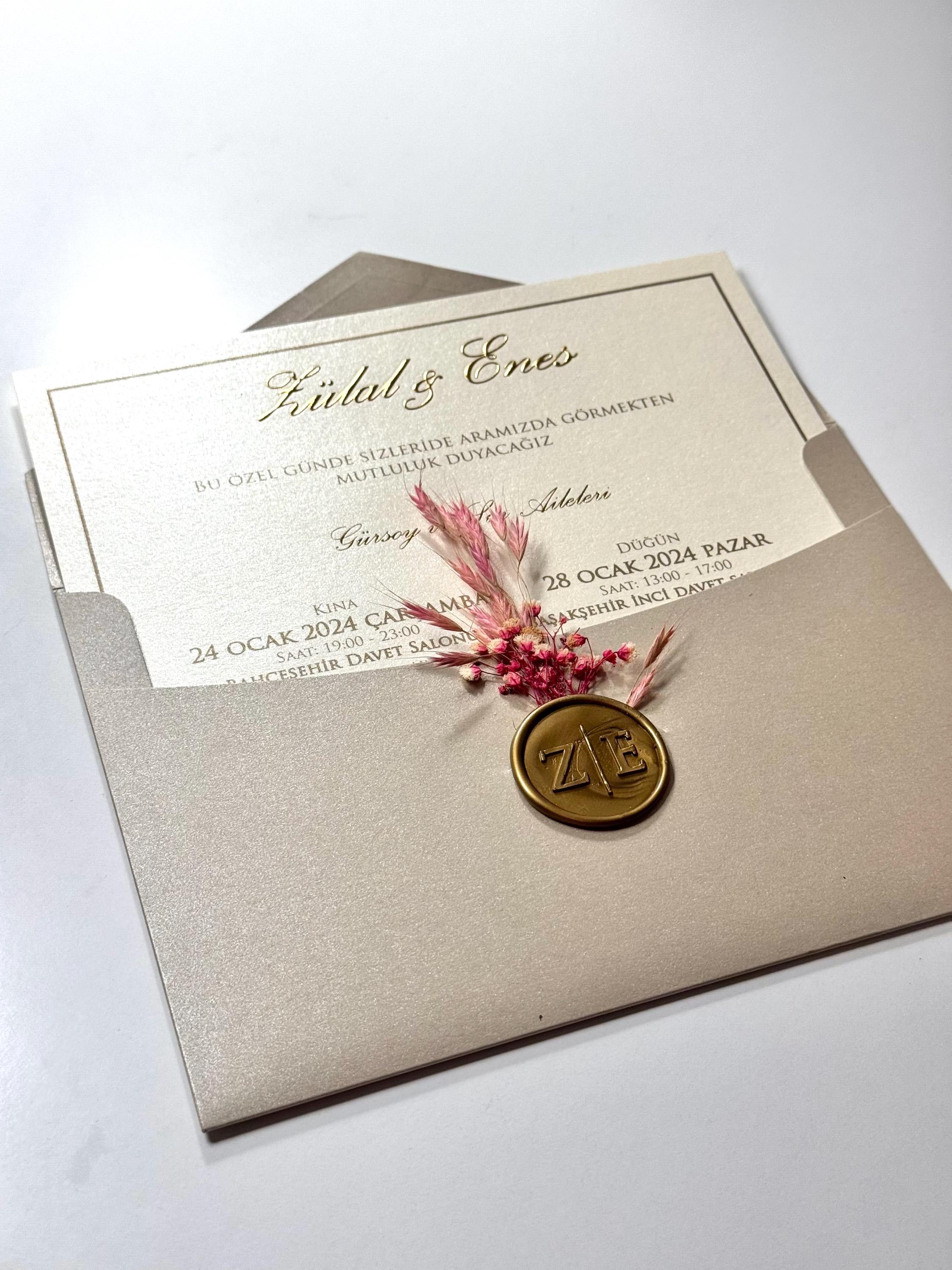 Gold Floral Wedding Invitation with Stamp | Elegant Wedding Card | Luxury Custom Invitation | Classic Gold Wedding Invitation