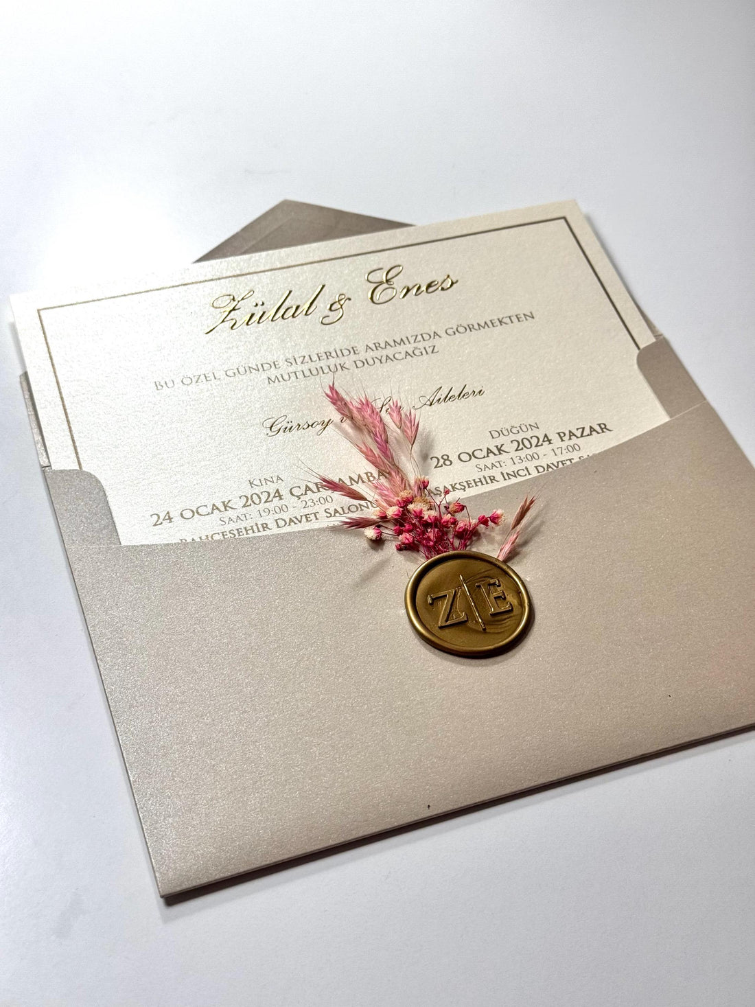 Gold Floral Wedding Invitation with Stamp | Elegant Wedding Card | Luxury Custom Invitation | Classic Gold Wedding Invitation