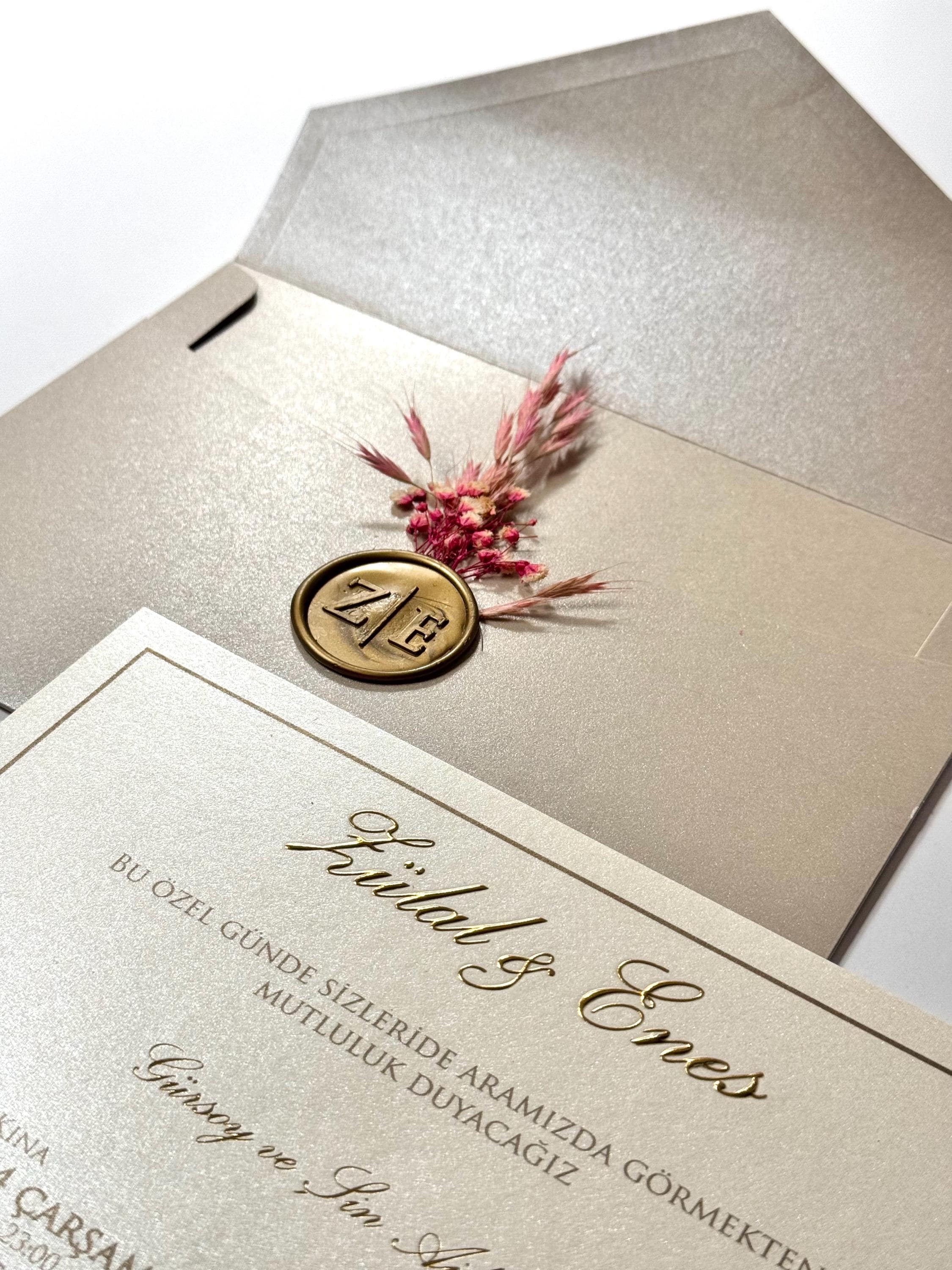 Gold Floral Wedding Invitation with Stamp | Elegant Wedding Card | Luxury Custom Invitation | Classic Gold Wedding Invitation