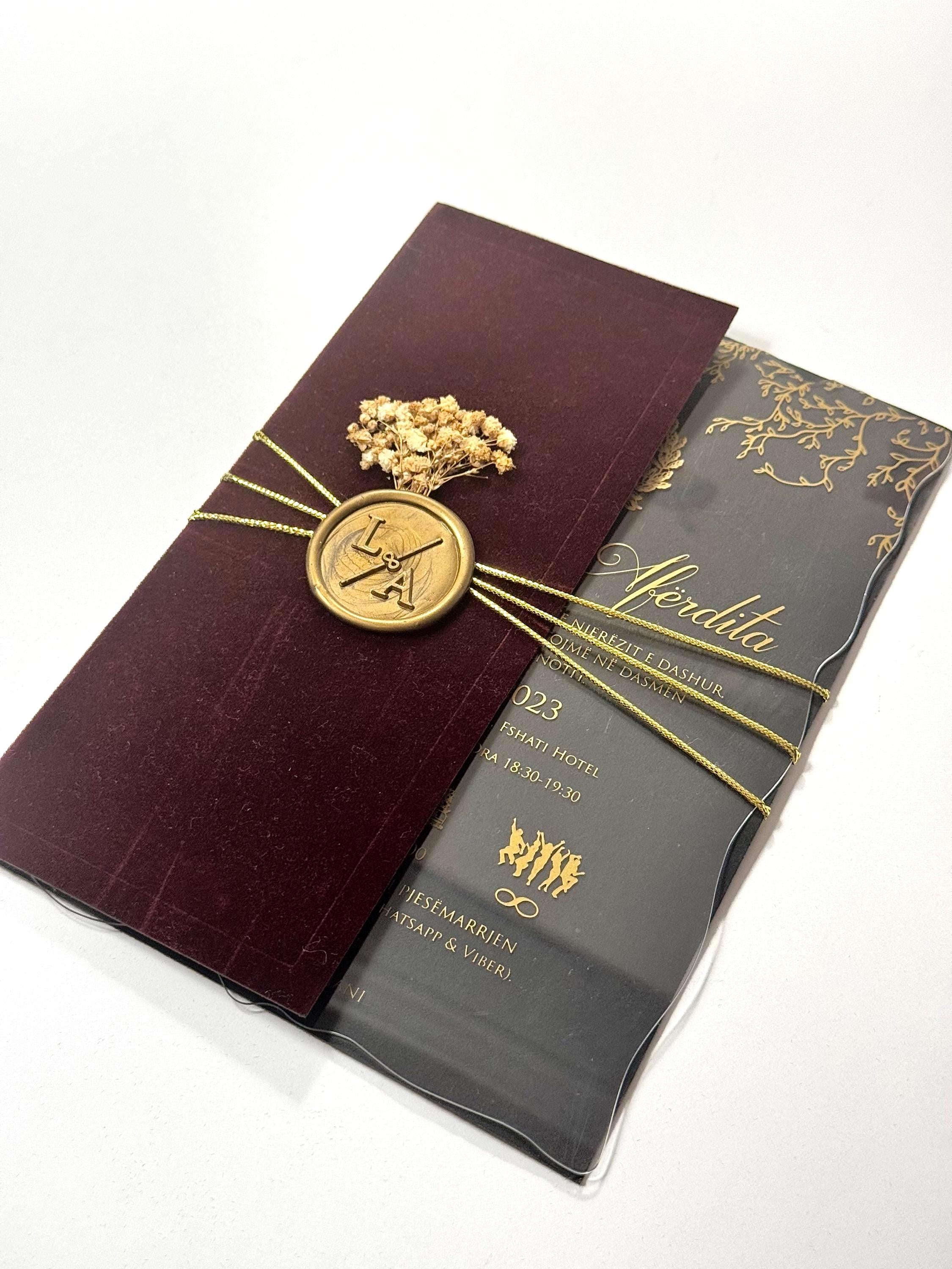 Floral Transparent Wedding Invitation with Leather Strap | Stamped Clear Invite | Elegant Wedding Card | Custom Invitation