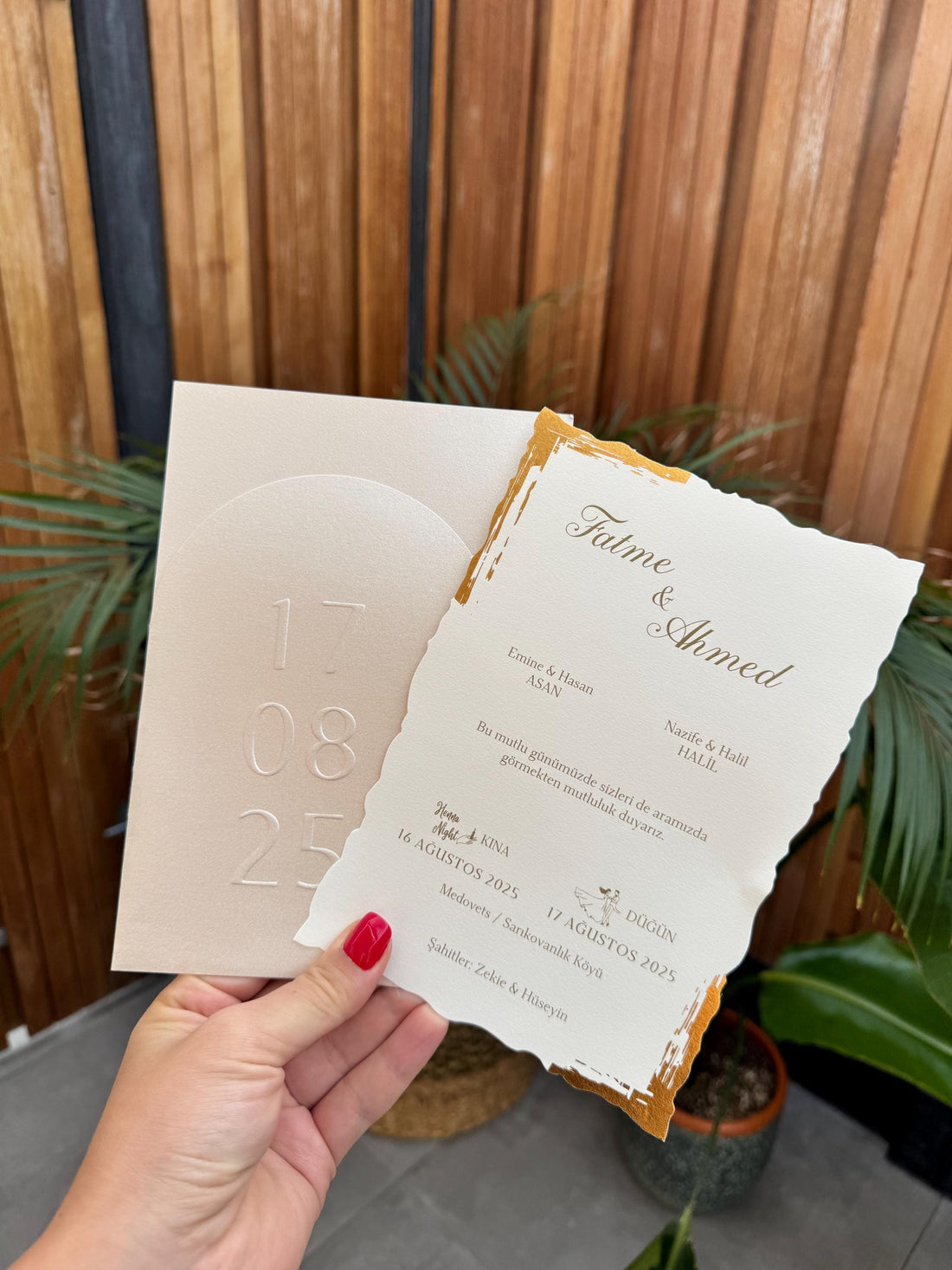 White Ribbon Gold Wedding Invitation Elegant Modern Design