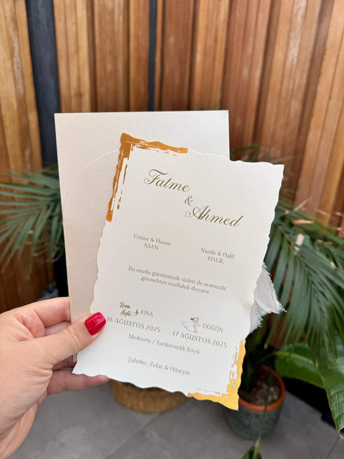 White Ribbon Gold Wedding Invitation Elegant Modern Design