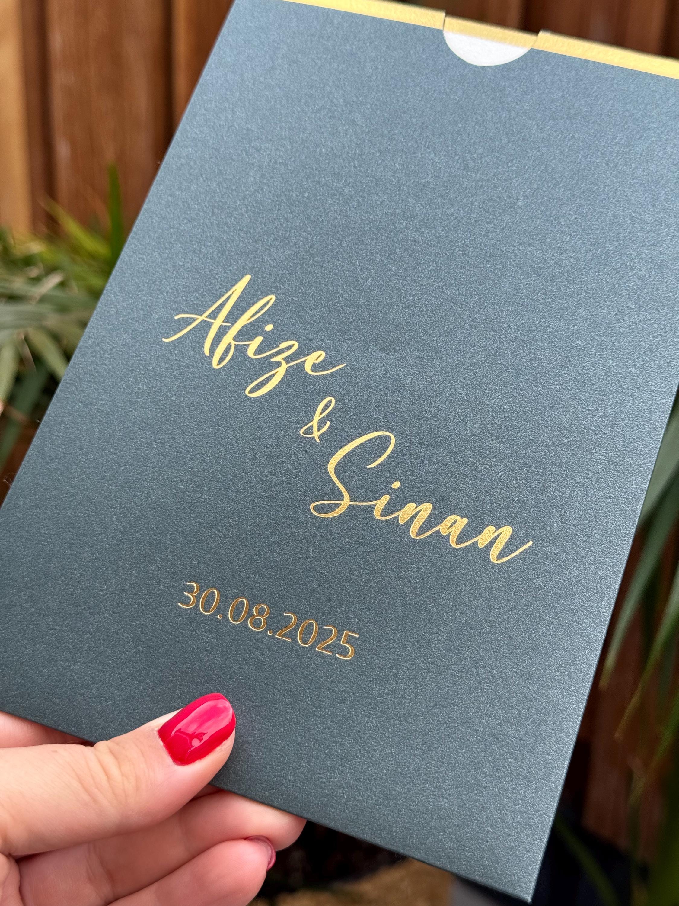 Dark Green Gold Corner Modern Wedding Invitation