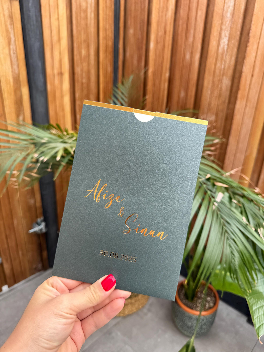 Dark Green Gold Corner Modern Wedding Invitation