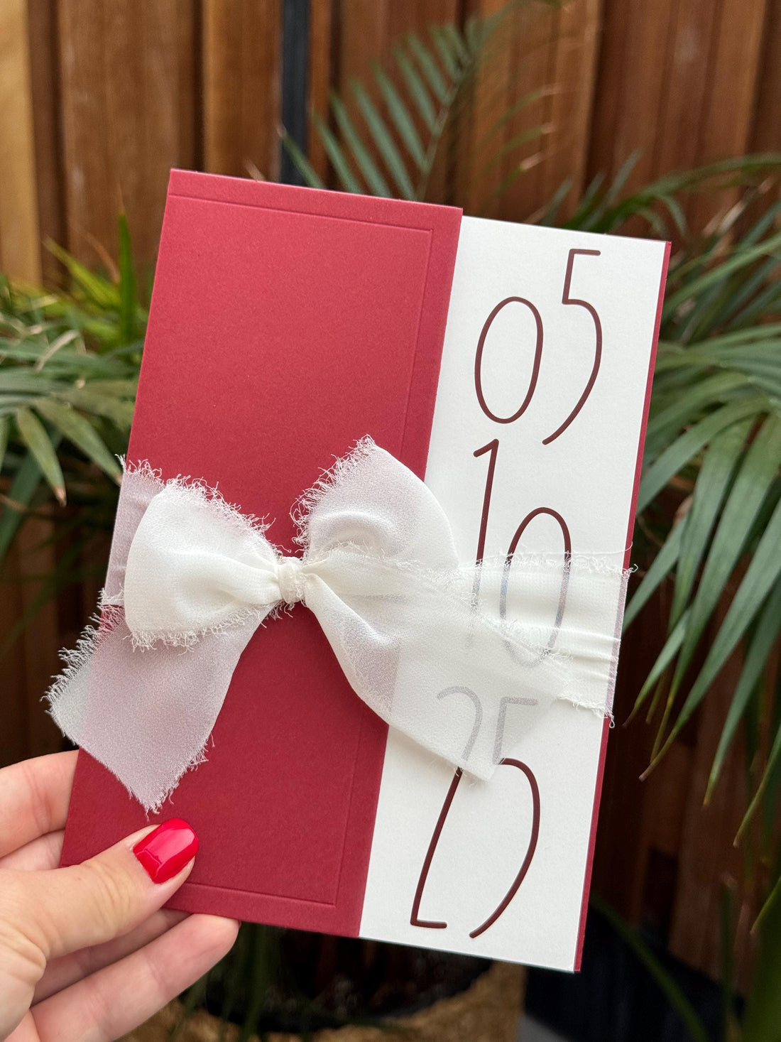 Red Wedding Invitation With White Ribbon Elegant Design